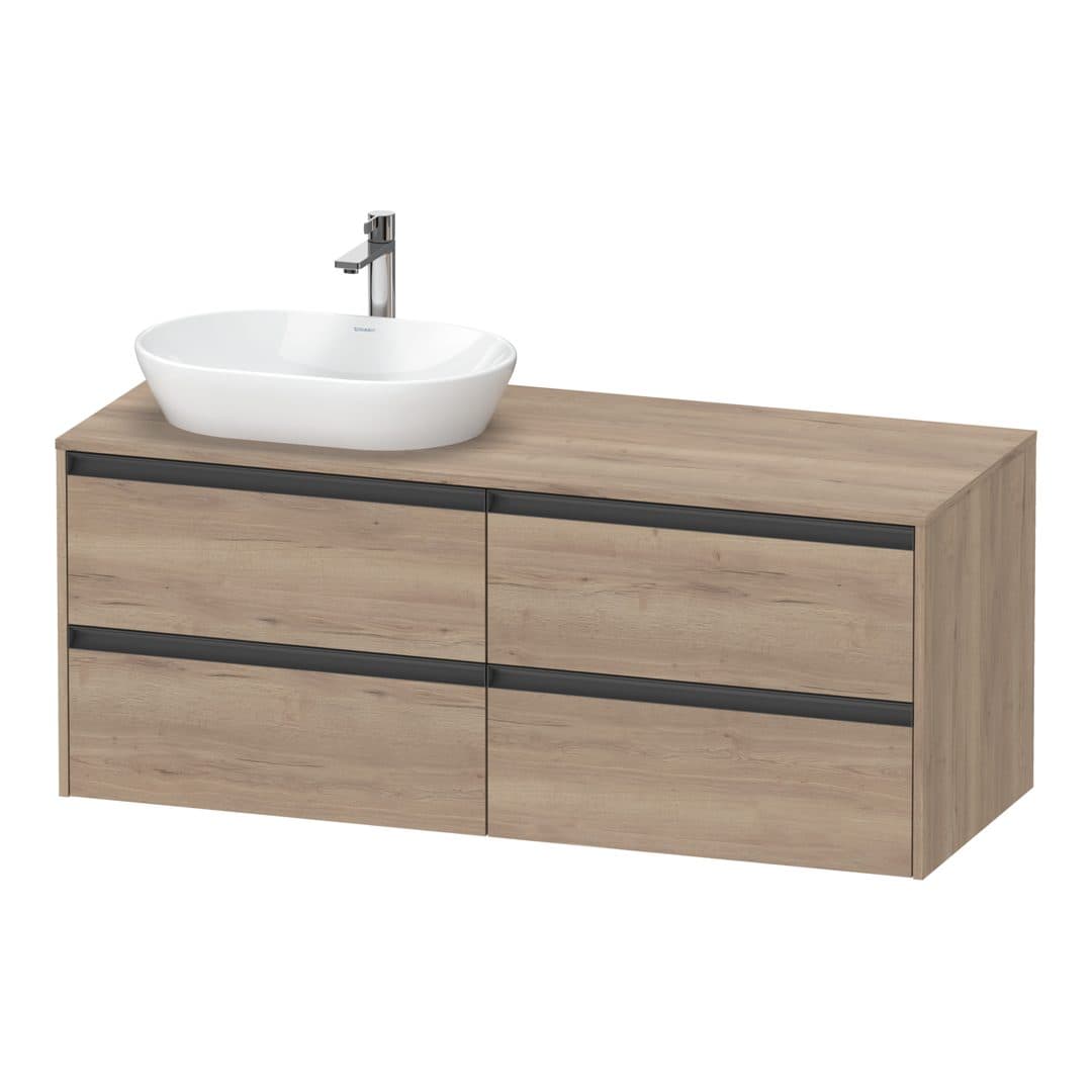 Duravit Ketho.2 – Έπιπλο Νιπτήρα – 1400 mm, για κονσόλα, 4 συρτάρια, νιπτήρας αριστερά – Marbled Oak Matt, Decor (K24898L55550000)