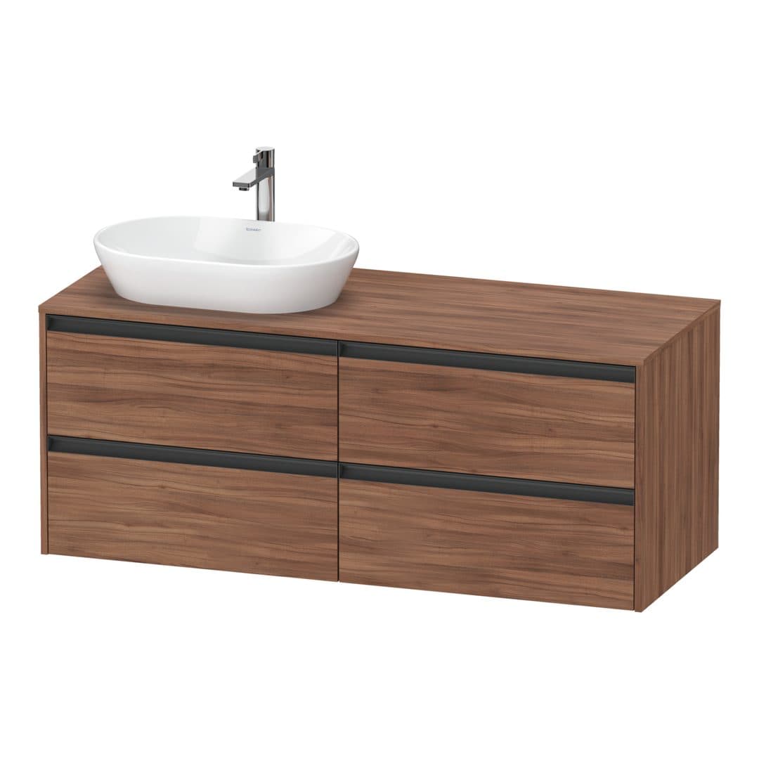 Duravit Ketho.2 – Έπιπλο Νιπτήρα – 1400 mm, για κονσόλα, 4 συρτάρια, νιπτήρας αριστερά – Walnut Matt, Decor (K24898L79790000)