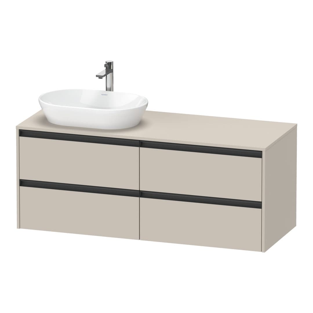 Duravit Ketho.2 – Έπιπλο Νιπτήρα – 1400 mm, για κονσόλα, 4 συρτάρια, νιπτήρας αριστερά – Taupe Matt, Decor (K24898L91910000)