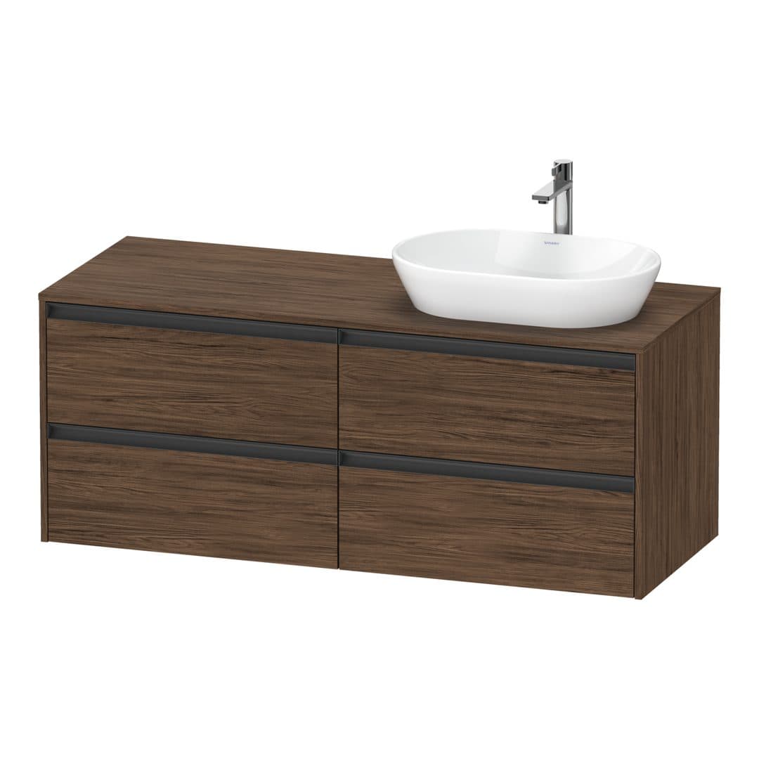 Duravit Ketho.2 – Έπιπλο Νιπτήρα – 1400 mm, για κονσόλα, 4 συρτάρια, νιπτήρας δεξιά – Walnut dark Matt, Decor (K24898R21210000)