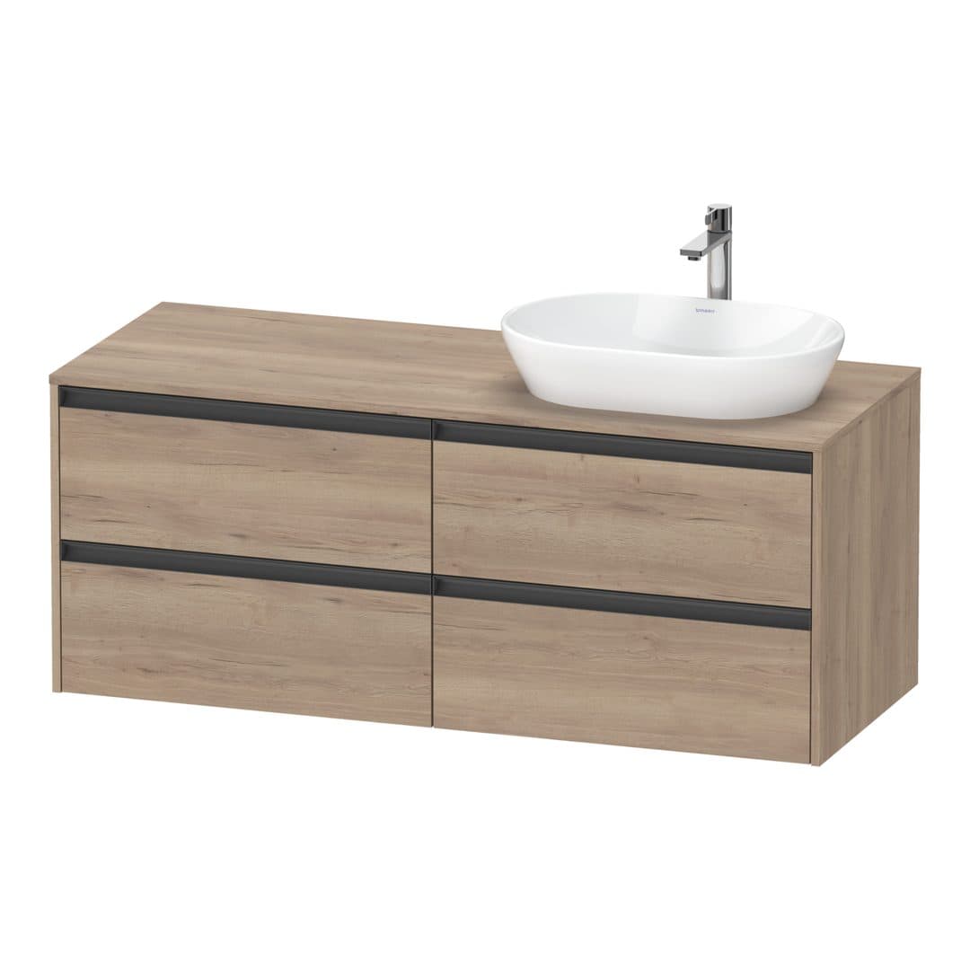 Duravit Ketho.2 – Έπιπλο Νιπτήρα – 1400 mm, για κονσόλα, 4 συρτάρια, νιπτήρας δεξιά – Marbled Oak Matt, Decor (K24898R55550000)