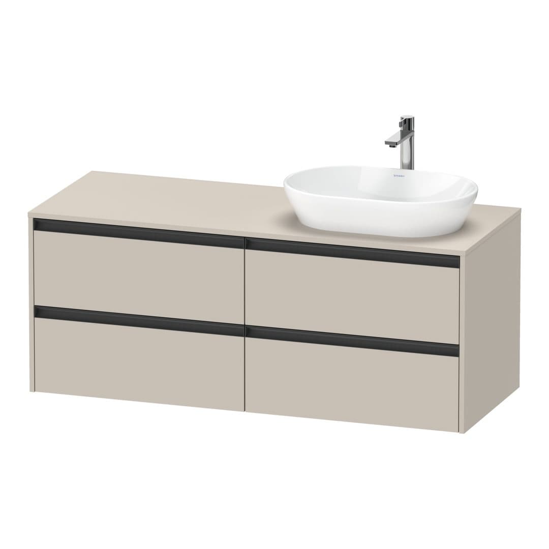 Duravit Ketho.2 – Έπιπλο Νιπτήρα – 1400 mm, για κονσόλα, 4 συρτάρια, νιπτήρας δεξιά – Taupe Matt, Decor (K24898R91910000)