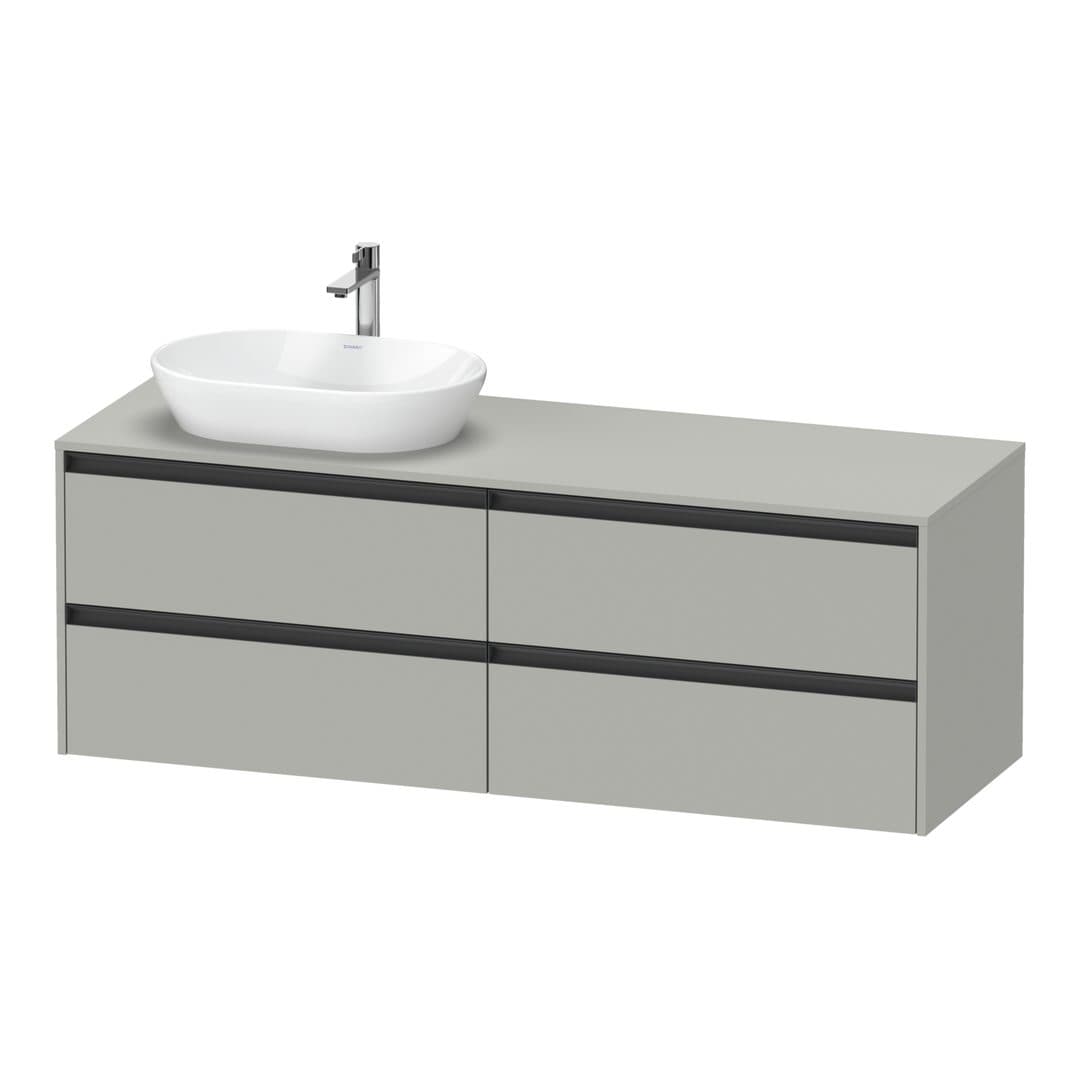 Duravit Ketho.2 – Έπιπλο Νιπτήρα – 1600 mm, για κονσόλα, 4 συρτάρια, νιπτήρας αριστερά – Concrete grey Matt, Decor (K24899L07070000)