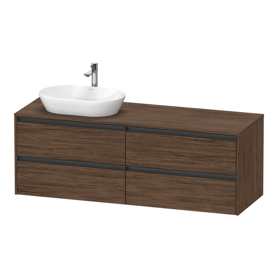 Duravit Ketho.2 – Έπιπλο Νιπτήρα – 1600 mm, για κονσόλα, 4 συρτάρια, νιπτήρας αριστερά – Walnut dark Matt, Decor (K24899L21210000)