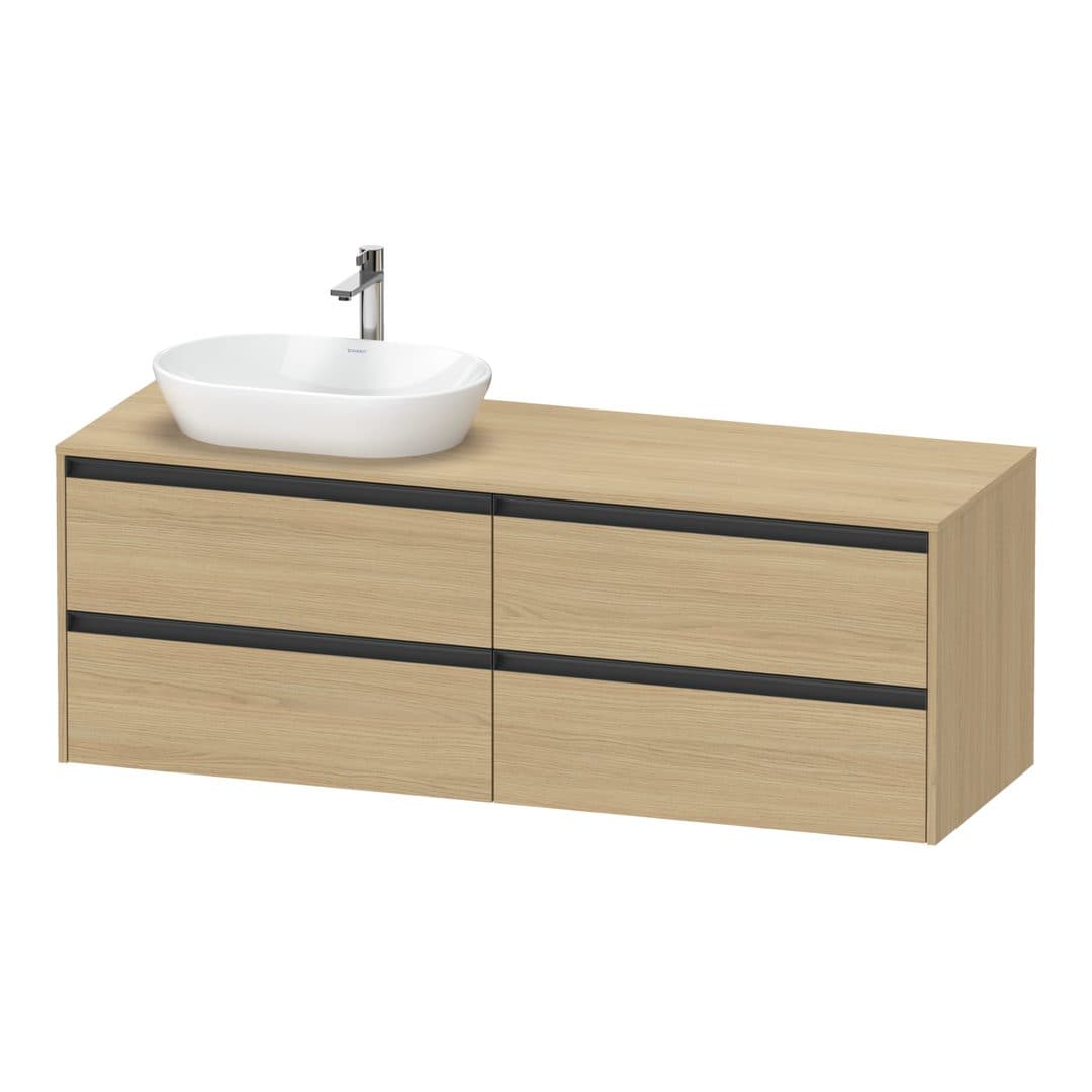 Duravit Ketho.2 – Έπιπλο Νιπτήρα – 1600 mm, για κονσόλα, 4 συρτάρια, νιπτήρας αριστερά – Natural oak, Decor (K24899L30300000)