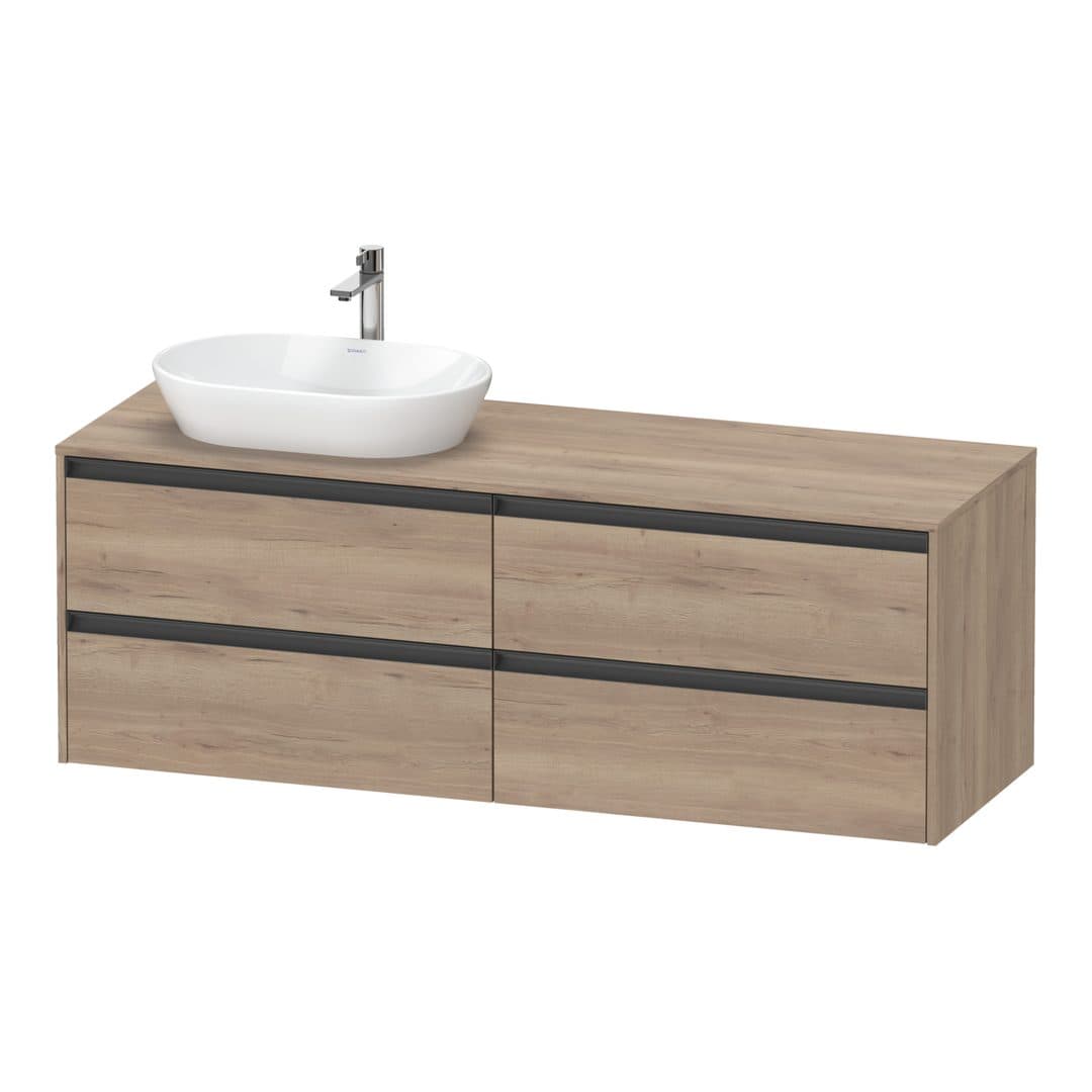 Duravit Ketho.2 – Έπιπλο Νιπτήρα – 1600 mm, για κονσόλα, 4 συρτάρια, νιπτήρας αριστερά – Marbled Oak Matt, Decor (K24899L55550000)