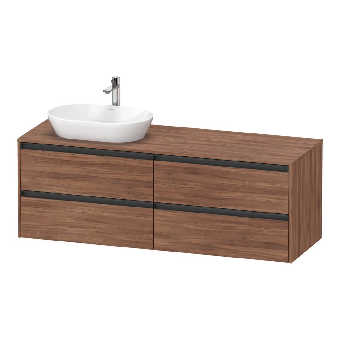 Duravit Ketho.2 – Έπιπλο Νιπτήρα – 1600 mm, για κονσόλα, 4 συρτάρια, νιπτήρας αριστερά – Walnut Matt, Decor (K24899L79790000)