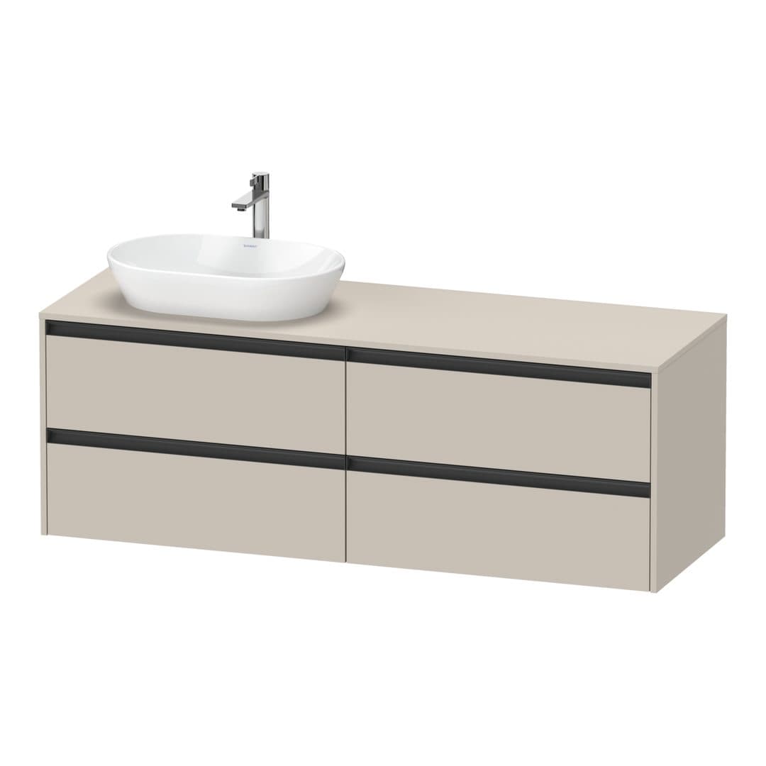 Duravit Ketho.2 – Έπιπλο Νιπτήρα – 1600 mm, για κονσόλα, 4 συρτάρια, νιπτήρας αριστερά – Taupe Matt, Decor (K24899L91910000)