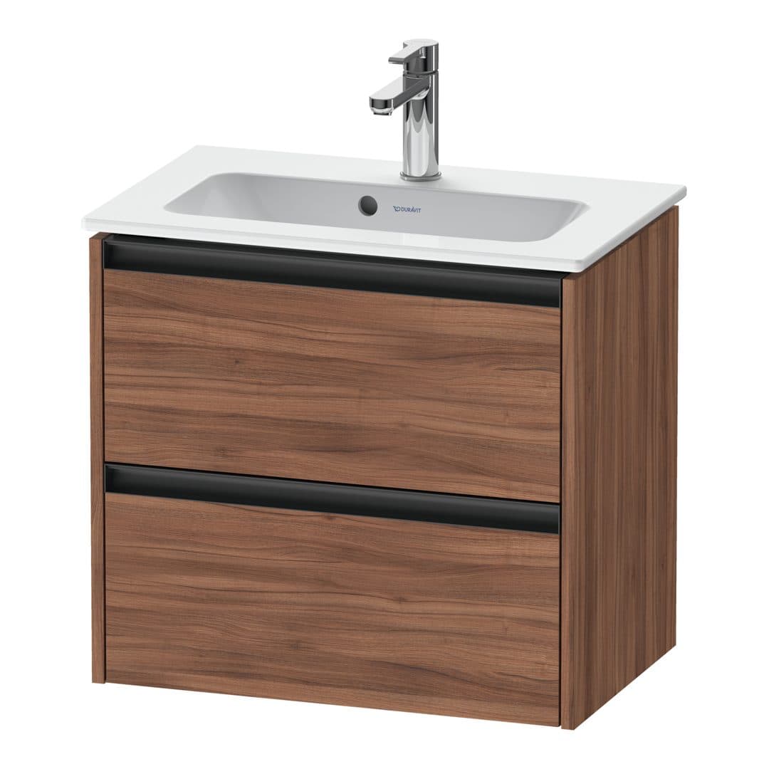 Duravit Ketho.2 – Έπιπλο Νιπτήρα – 610 mm, 2 συρτάρια, νιπτήρας κέντρο, Compact – Walnut Matt, Decor (K25255079790000)