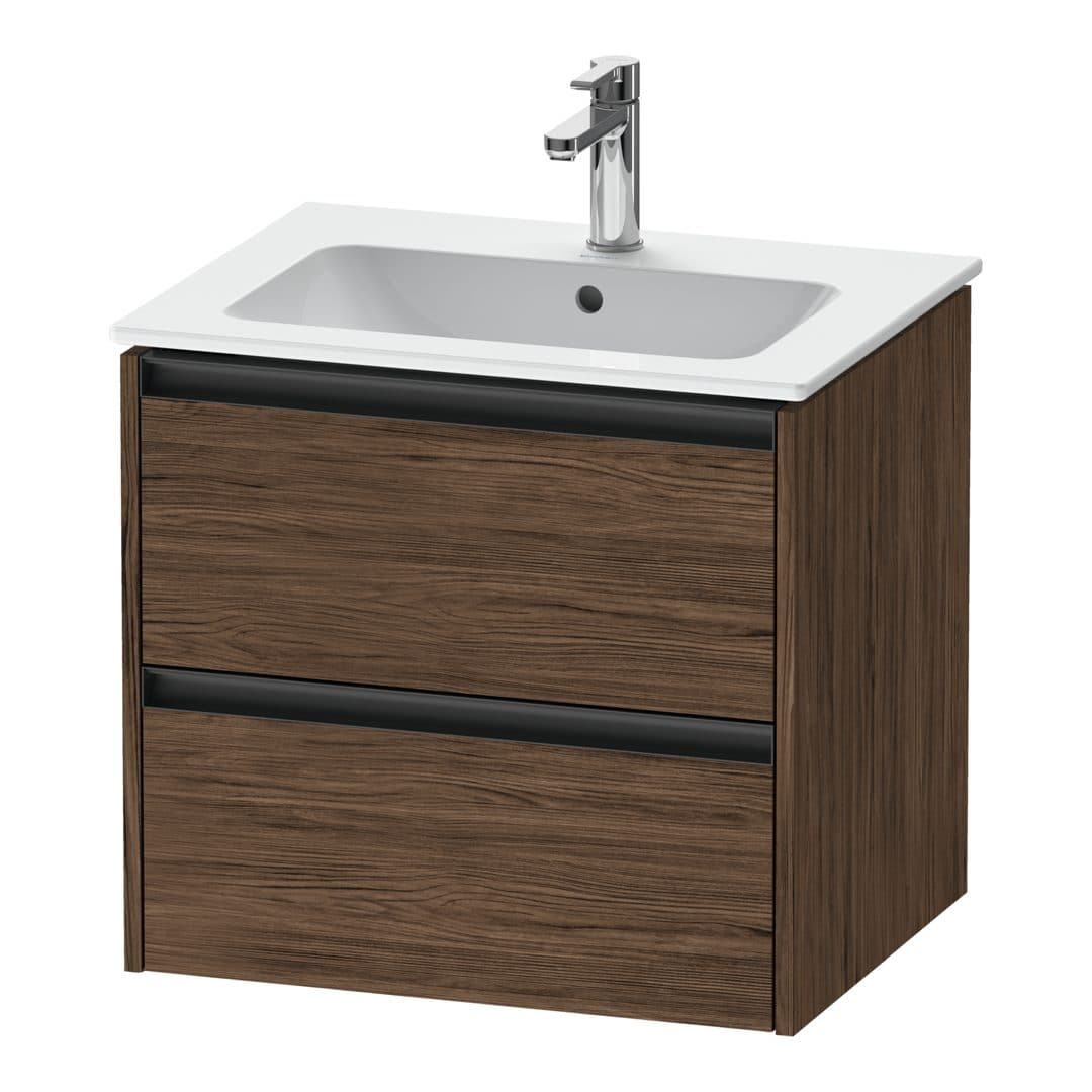 Duravit Ketho.2 – Έπιπλο Νιπτήρα – 610 mm, 2 συρτάρια, νιπτήρας κέντρο – Walnut dark Matt, Decor (K25262021210000)