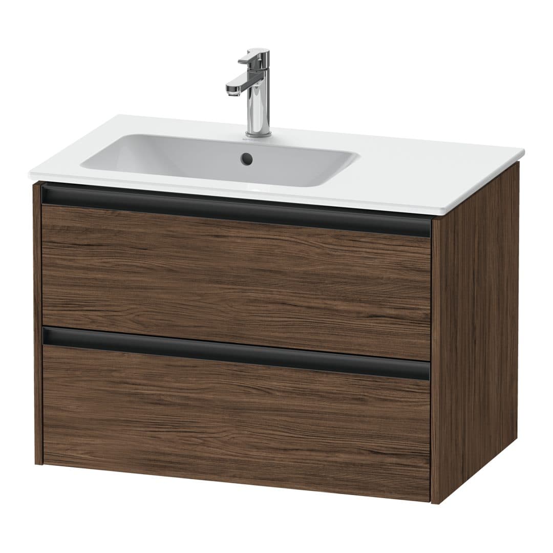Duravit Ketho.2 – Έπιπλο Νιπτήρα – 810 mm, 2 συρτάρια, νιπτήρας αριστερά – Walnut dark Matt, Decor (K25267021210000)
