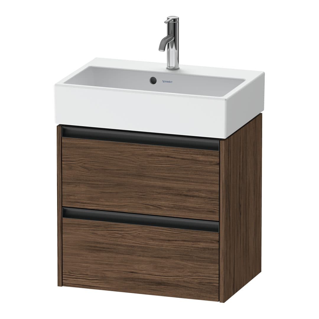 Duravit Ketho.2 – Έπιπλο Νιπτήρα – 584 mm, 2 συρτάρια, νιπτήρας κέντρο, Compact – Walnut dark Matt, Decor (K25273021210000)