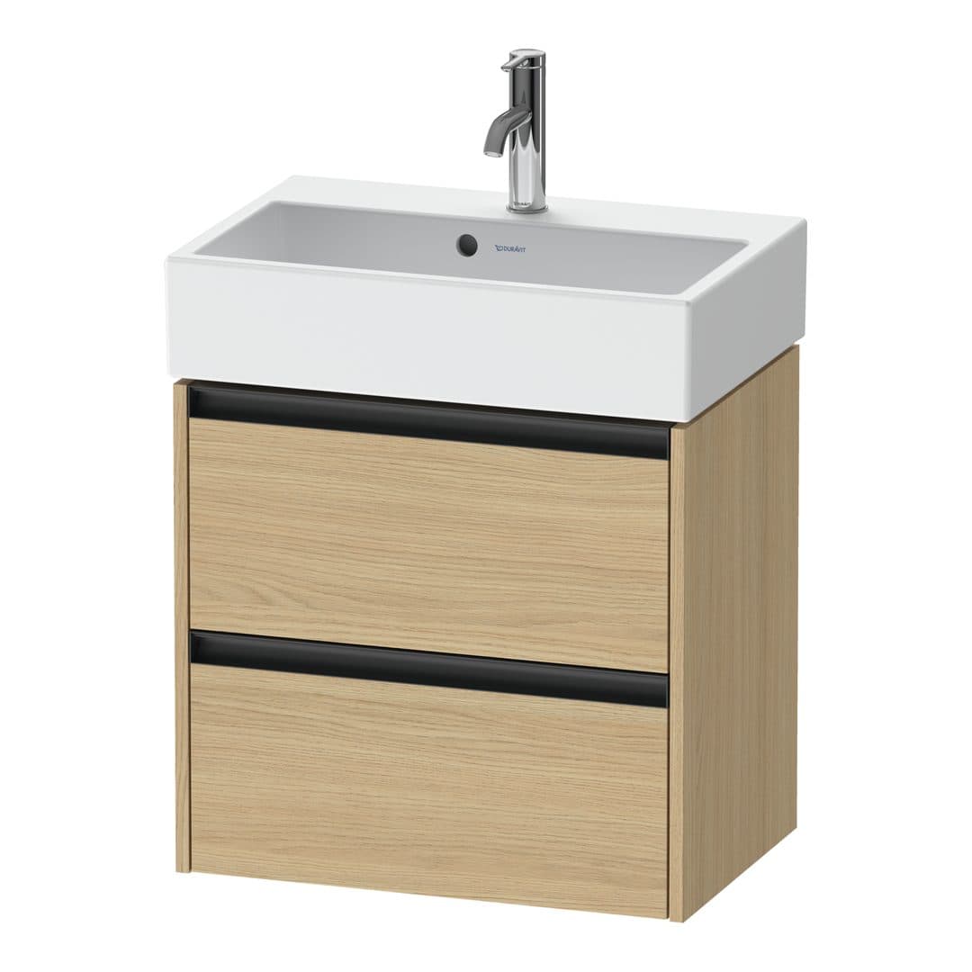 Duravit Ketho.2 – Έπιπλο Νιπτήρα – 584 mm, 2 συρτάρια, νιπτήρας κέντρο, Compact – Natural oak, Decor (K25273030300000)