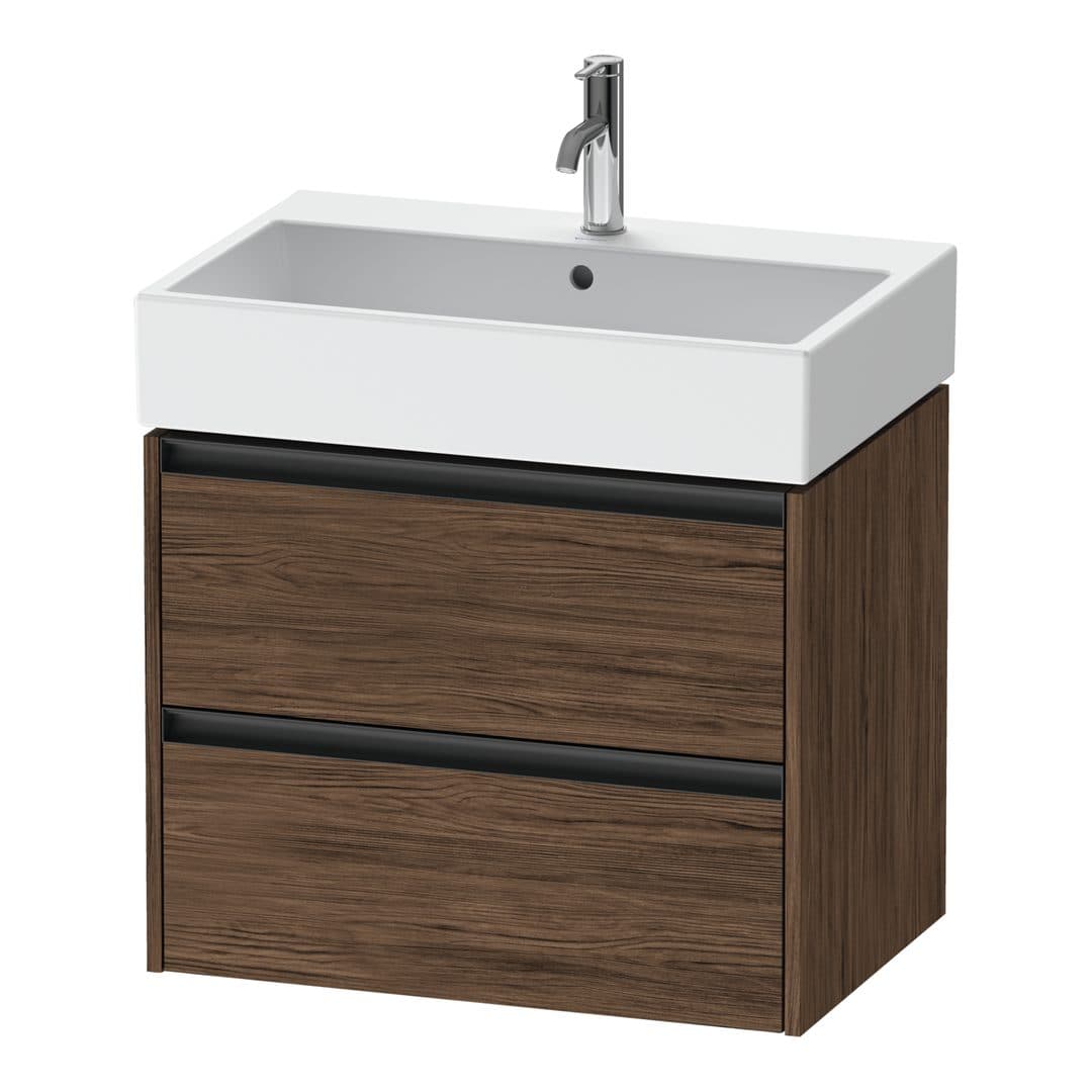 Duravit Ketho.2 – Έπιπλο Νιπτήρα – 684 mm, 2 συρτάρια, νιπτήρας κέντρο – Walnut dark Matt, Decor (K25276021210000)