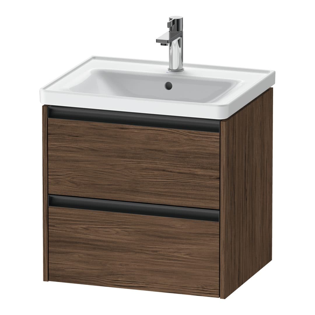 Duravit Ketho.2 – Έπιπλο Νιπτήρα – 584 mm, 2 συρτάρια, νιπτήρας κέντρο, 584 x 455 x 549 mm – Walnut dark Matt, Decor (K25281021210000)
