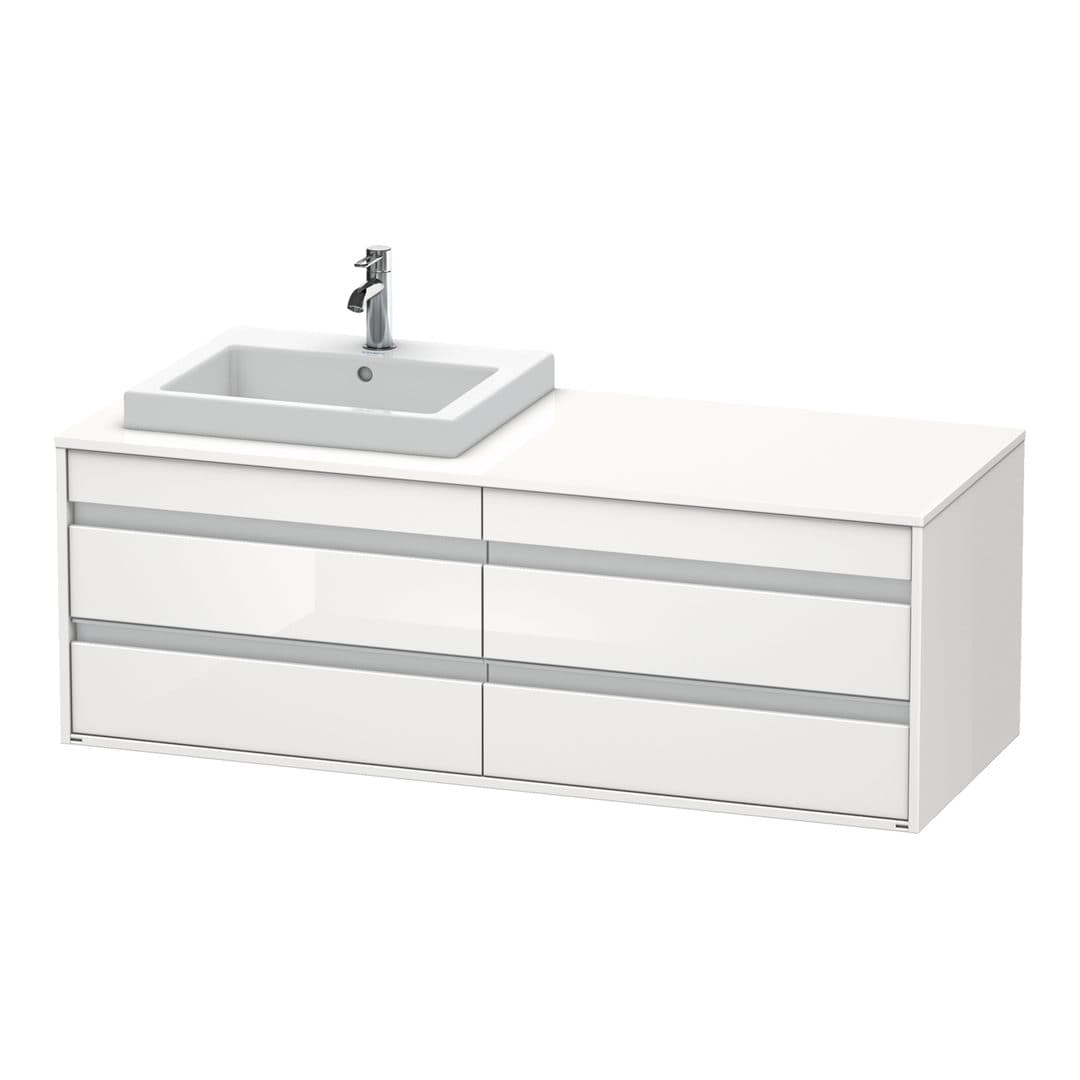 Duravit Ketho – Έπιπλο Νιπτήρα – 1400 mm, για κονσόλα, 4 συρτάρια, νιπτήρας αριστερά, μοντέλο KT6757 – White High Gloss, Decor (KT6757L2222)