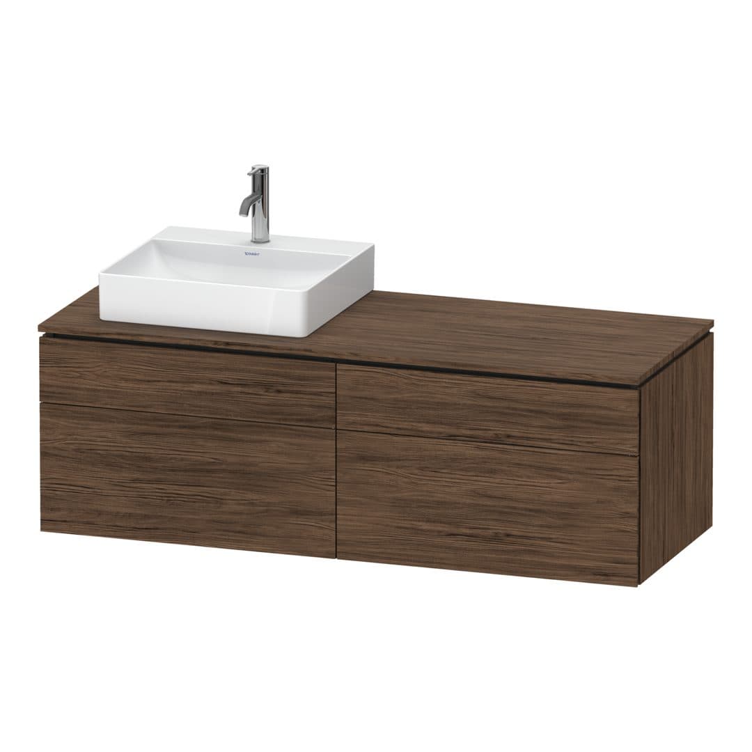 Duravit L-Cube – Έπιπλο Νιπτήρα – 1420 mm, για κονσόλα, 4 συρτάρια, νιπτήρας αριστερά, αριστερή έκδοση – Walnut dark Matt, Decor (LC4870L21210000)