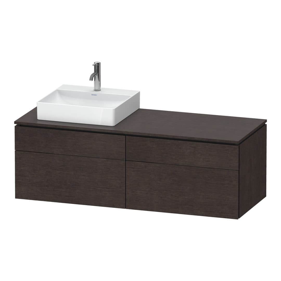 Duravit L-Cube – Έπιπλο Νιπτήρα – 1420 mm, για κονσόλα, 4 συρτάρια, νιπτήρας αριστερά, αριστερή έκδοση – Brushed dark oak Matt, Real wood veneer (LC4870L72720000)