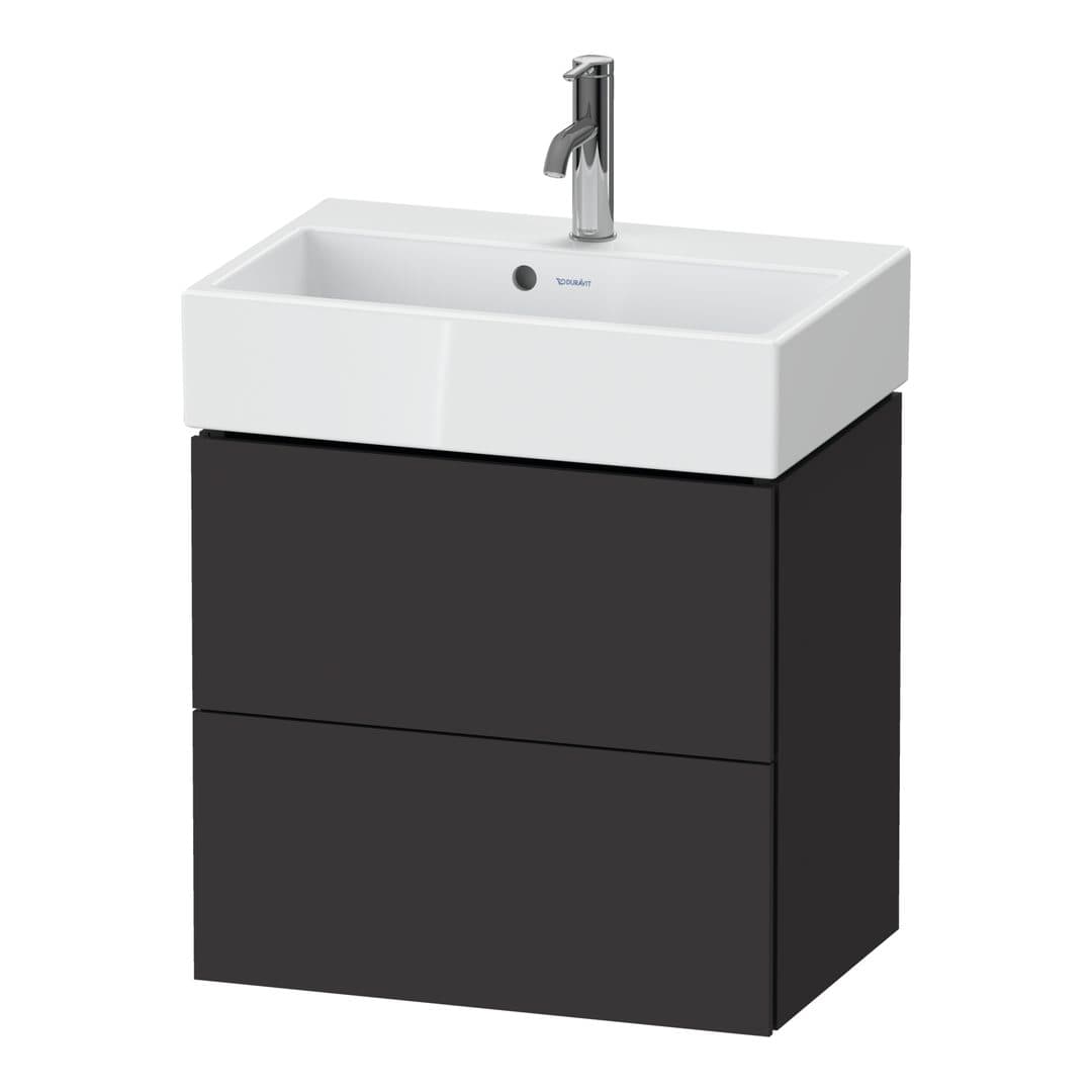 Duravit L-Cube – Έπιπλο Νιπτήρα – 584 mm, 2 συρτάρια, νιπτήρας κέντρο, Compact – Graphite Super Matt, Decor (LC621908080)