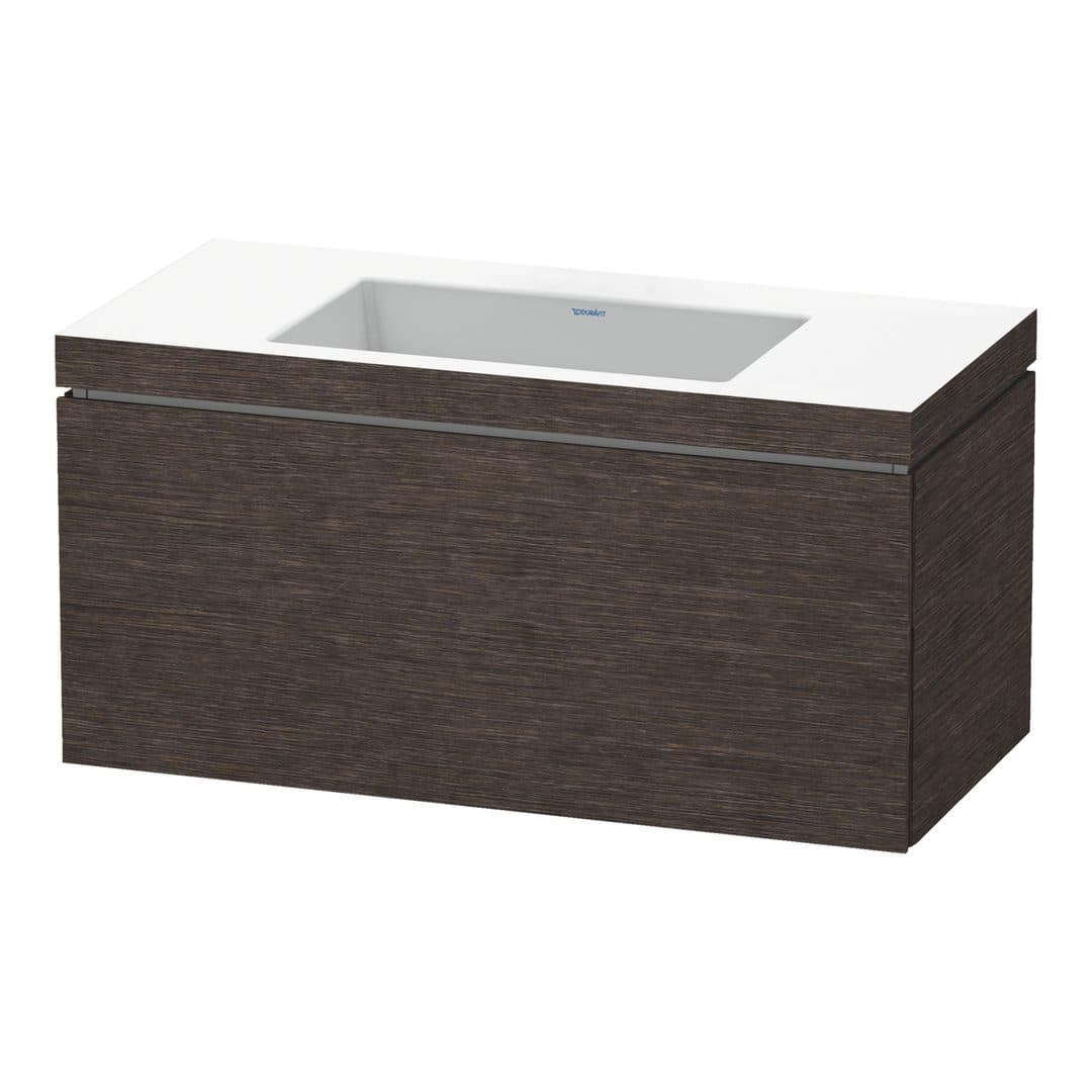 Duravit L-Cube – Έπιπλο Νιπτήρα – 1000 mm, με νιπτήρα, 1 συρτάρι, νιπτήρας κέντρο, έκδοση N – Brushed dark oak Matt, Real wood veneer (LC6918N7272)