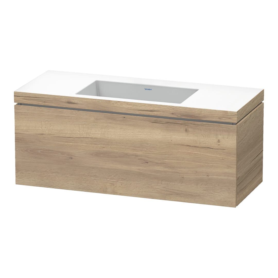 Duravit L-Cube – Έπιπλο Νιπτήρα – 1200 mm, με νιπτήρα, 1 συρτάρι, νιπτήρας κέντρο, έκδοση N – Marbled Oak Matt, Decor (LC6919N5555)