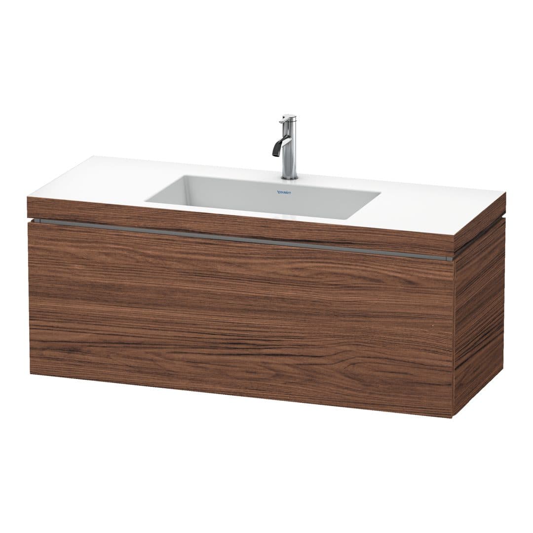 Duravit L-Cube – Έπιπλο Νιπτήρα – 1200 mm, με νιπτήρα, 1 συρτάρι, νιπτήρας κέντρο, έκδοση O – Walnut dark Matt, Decor (LC6919O2121)