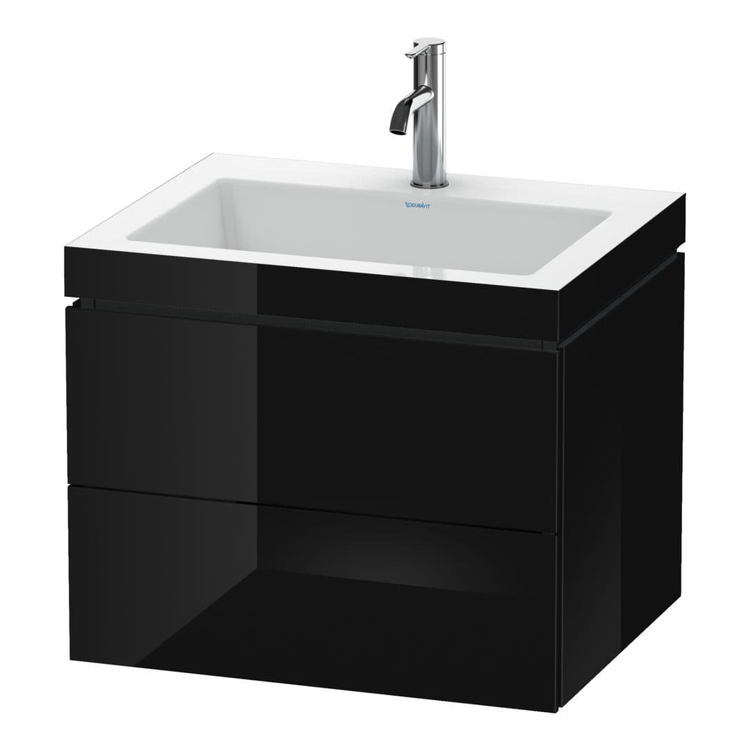 Duravit L-Cube – Έπιπλο Νιπτήρα – 600 mm, με νιπτήρα, 2 συρτάρια, νιπτήρας κέντρο, 600 x 480 x 500 mm, έκδοση O – Black High Gloss, Lacquer (LC6926O4040)