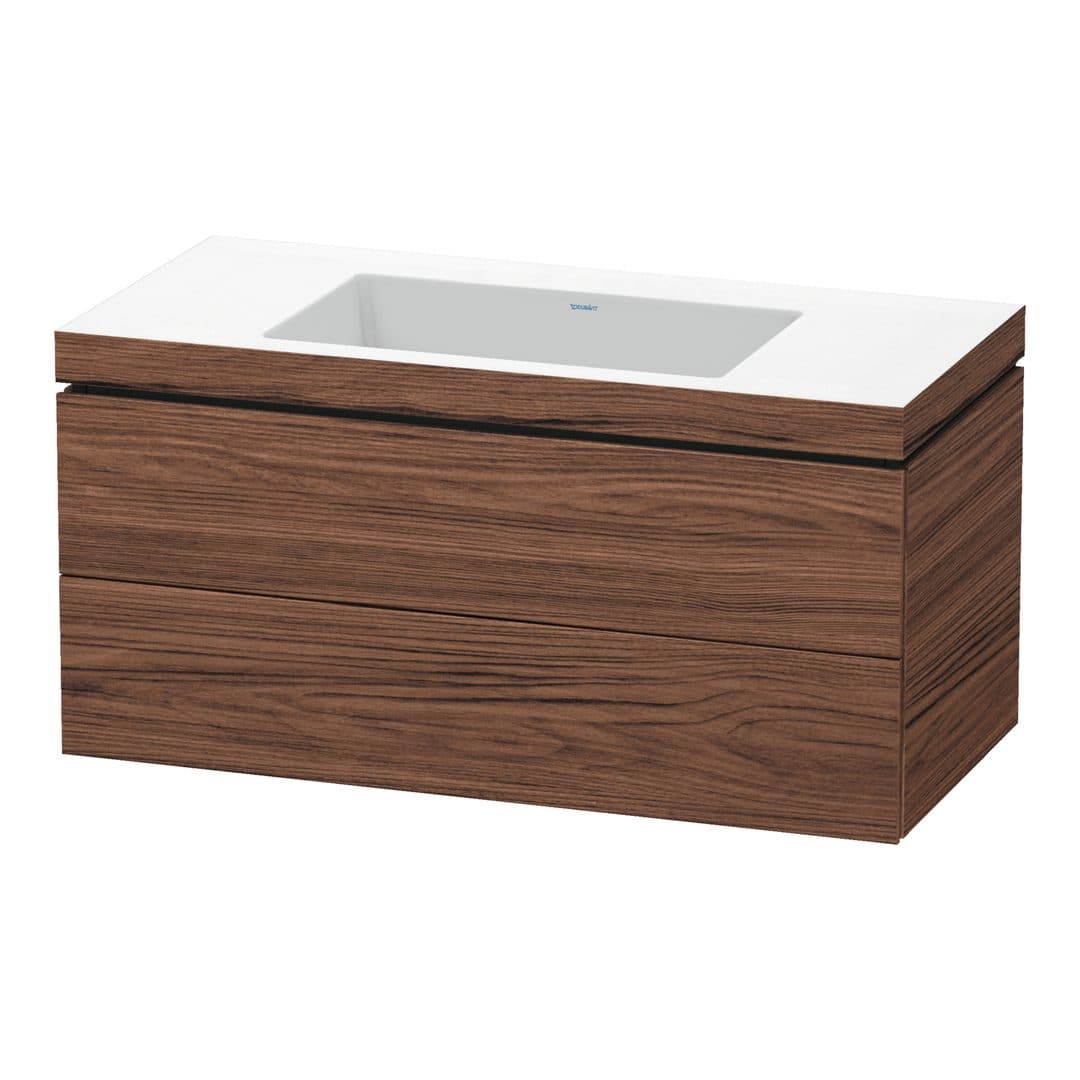 Duravit L-Cube – Έπιπλο Νιπτήρα – 1000 mm, με νιπτήρα, 2 συρτάρια, νιπτήρας κέντρο, 1000 x 480 x 500 mm, έκδοση N – Walnut dark Matt, Decor (LC6928N2121)