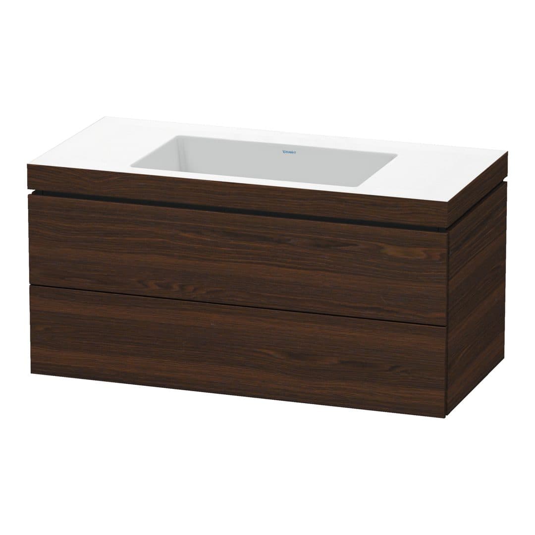 Duravit L-Cube – Έπιπλο Νιπτήρα – 1000 mm, με νιπτήρα, 2 συρτάρια, νιπτήρας κέντρο, 1000 x 480 x 500 mm, έκδοση N – Brushed walnut Matt, Real wood veneer (LC6928N6969)