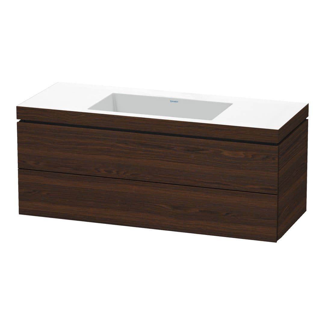 Duravit L-Cube – Έπιπλο Νιπτήρα – 1200 mm, με νιπτήρα, 2 συρτάρια, νιπτήρας κέντρο, 1200 x 480 x 500 mm, έκδοση N – Brushed walnut Matt, Real wood veneer (LC6929N6969)