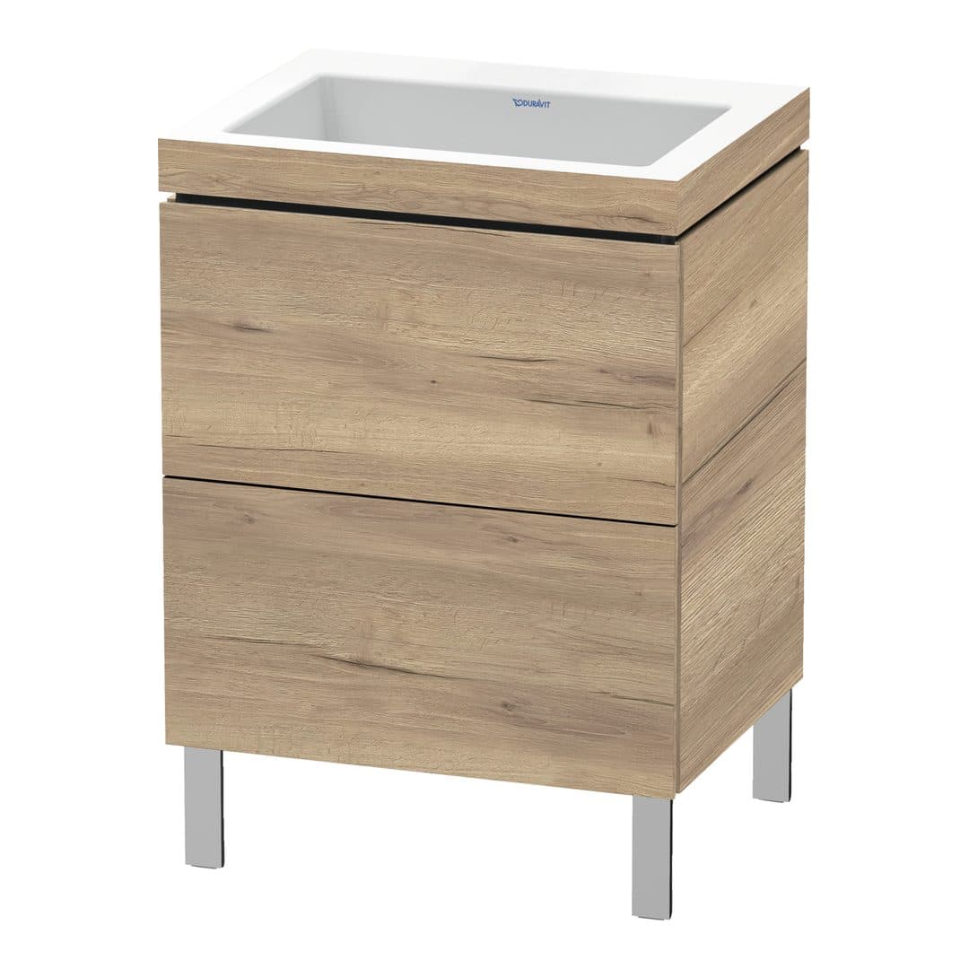 Duravit L-Cube – Έπιπλο Νιπτήρα – 600 mm, με νιπτήρα, 2 συρτάρια, νιπτήρας κέντρο, 600 x 480 x 698 mm, έκδοση N – Marbled Oak Matt, Decor (LC6936N5555)