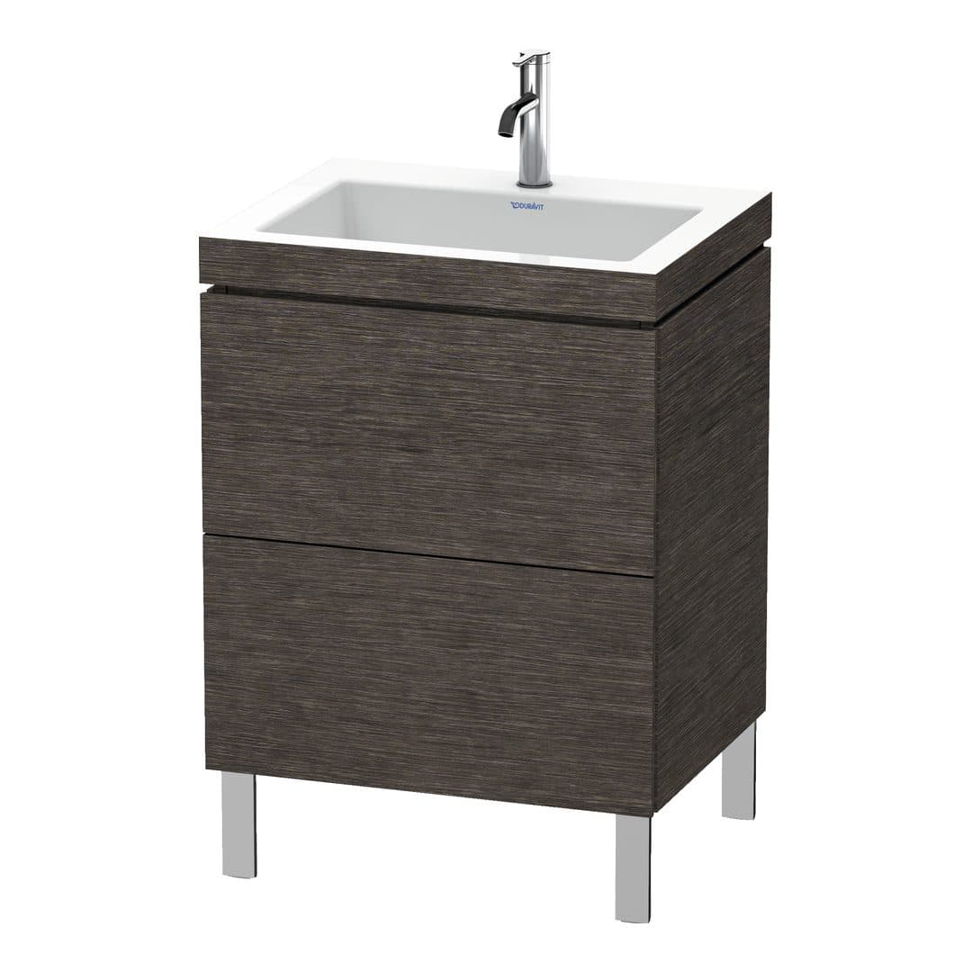 Duravit L-Cube – Έπιπλο Νιπτήρα – 600 mm, με νιπτήρα, 2 συρτάρια, νιπτήρας κέντρο, 600 x 480 x 698 mm, έκδοση O – Brushed dark oak Matt, Real wood veneer (LC6936O7272)