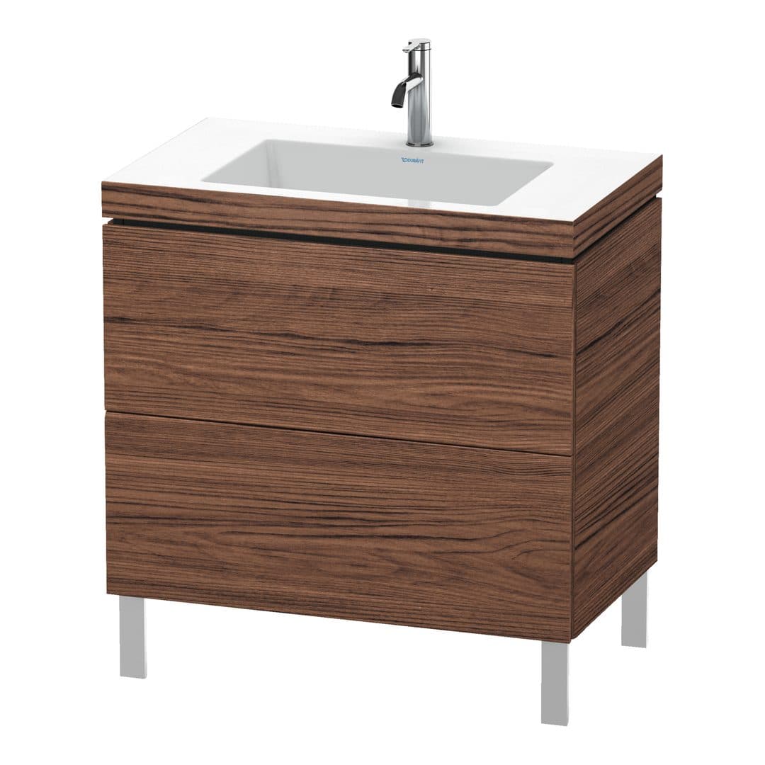 Duravit L-Cube – Έπιπλο Νιπτήρα – 800 mm, με νιπτήρα, 2 συρτάρια, νιπτήρας κέντρο, 800 x 480 x 698 mm, έκδοση O – Walnut dark Matt, Decor (LC6937O2121)
