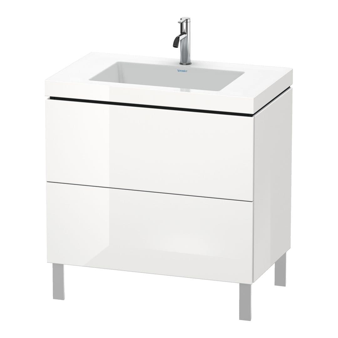 Duravit L-Cube – Έπιπλο Νιπτήρα – 800 mm, με νιπτήρα, 2 συρτάρια, νιπτήρας κέντρο, 800 x 480 x 698 mm, έκδοση O – White High Gloss, Decor (LC6937O2222)