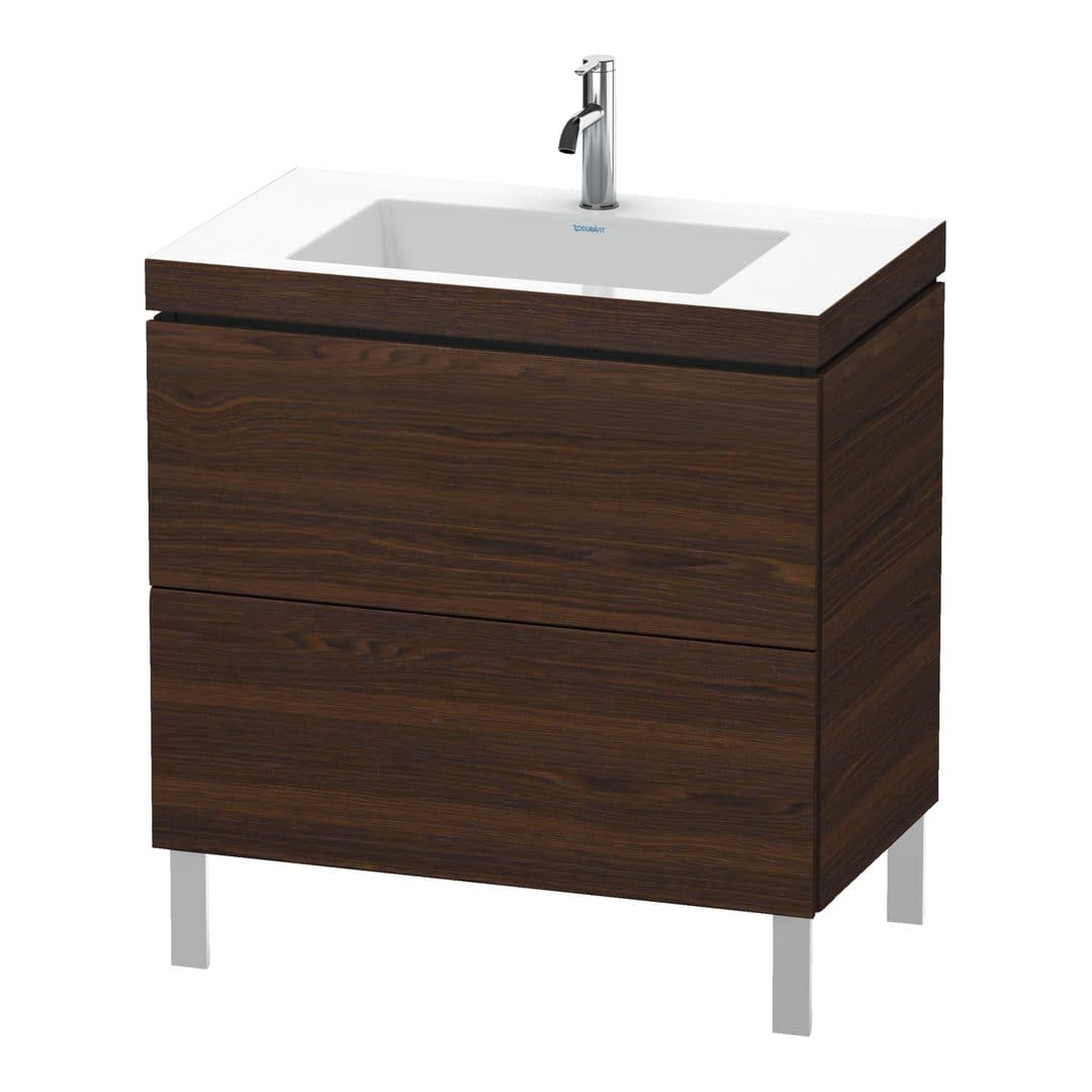 Duravit L-Cube – Έπιπλο Νιπτήρα – 800 mm, με νιπτήρα, 2 συρτάρια, νιπτήρας κέντρο, 800 x 480 x 698 mm, έκδοση O – Brushed walnut Matt, Real wood veneer (LC6937O6969)