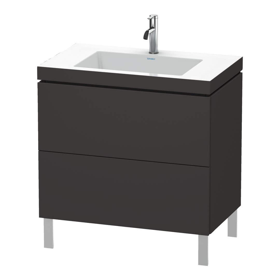 Duravit L-Cube – Έπιπλο Νιπτήρα – 800 mm, με νιπτήρα, 2 συρτάρια, νιπτήρας κέντρο, 800 x 480 x 698 mm, έκδοση O – Graphite Super Matt, Decor (LC6937O8080)