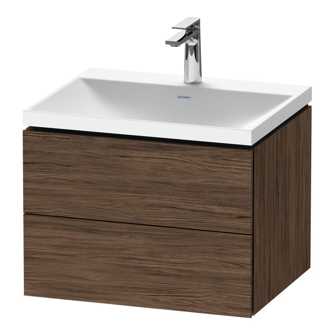 Duravit L-Cube – Έπιπλο Νιπτήρα – 600 mm, με νιπτήρα, 2 συρτάρια, νιπτήρας κέντρο, 600 x 480 x 480 mm, έκδοση O – Walnut dark Matt, Decor (LC6950O21210000)