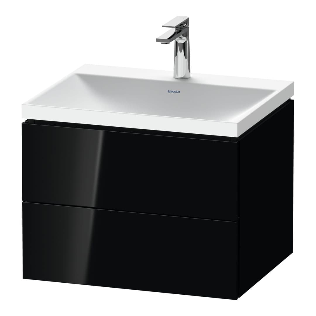 Duravit L-Cube – Έπιπλο Νιπτήρα – 600 mm, με νιπτήρα, 2 συρτάρια, νιπτήρας κέντρο, 600 x 480 x 480 mm, έκδοση O – Black High Gloss, Lacquer (LC6950O40400000)