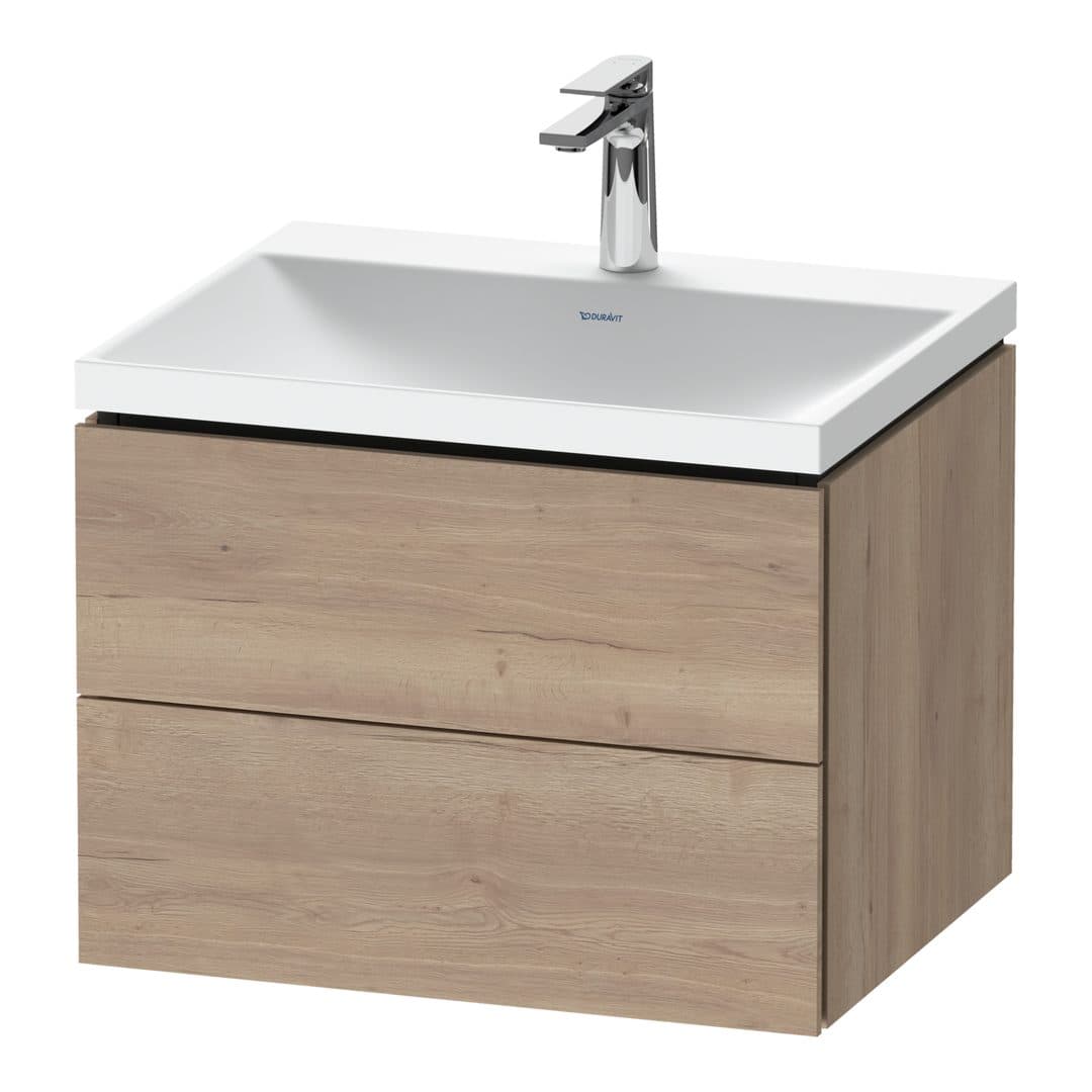 Duravit L-Cube – Έπιπλο Νιπτήρα – 600 mm, με νιπτήρα, 2 συρτάρια, νιπτήρας κέντρο, 600 x 480 x 480 mm, έκδοση O – Marbled Oak Matt, Decor (LC6950O55550000)