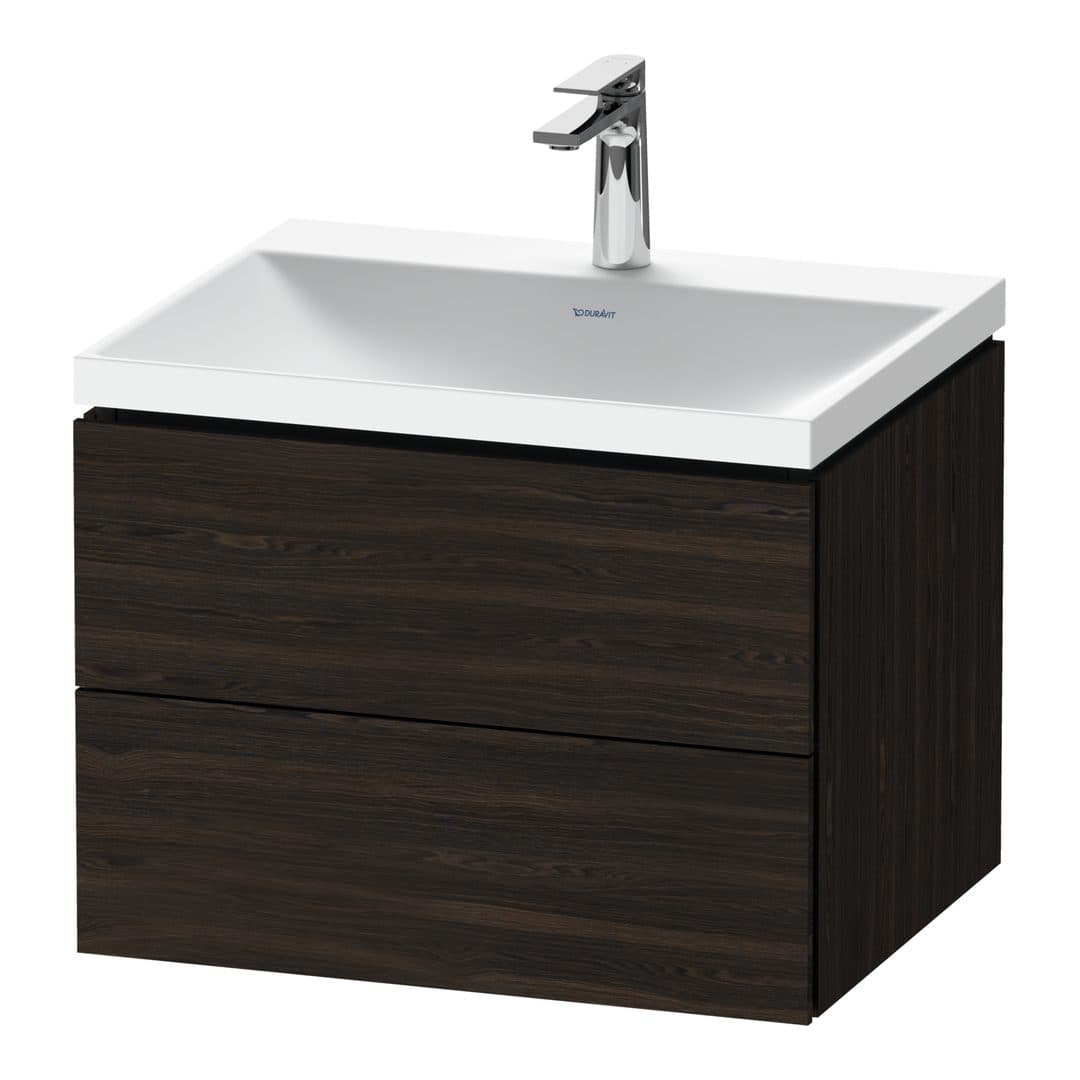 Duravit L-Cube – Έπιπλο Νιπτήρα – 600 mm, με νιπτήρα, 2 συρτάρια, νιπτήρας κέντρο, 600 x 480 x 480 mm, έκδοση O – Brushed walnut Matt, Real wood veneer (LC6950O69690000)