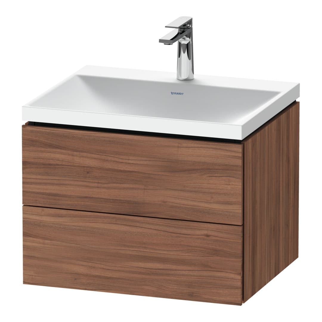Duravit L-Cube – Έπιπλο Νιπτήρα – 600 mm, με νιπτήρα, 2 συρτάρια, νιπτήρας κέντρο, 600 x 480 x 480 mm, έκδοση O – Walnut Matt, Decor (LC6950O79790000)