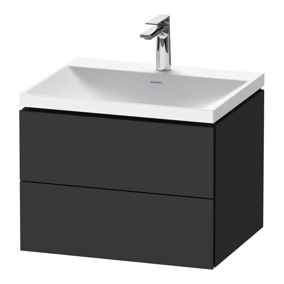 Duravit L-Cube – Έπιπλο Νιπτήρα – 600 mm, με νιπτήρα, 2 συρτάρια, νιπτήρας κέντρο, 600 x 480 x 480 mm, έκδοση O – Graphite Super Matt, Decor (LC6950O80800000)