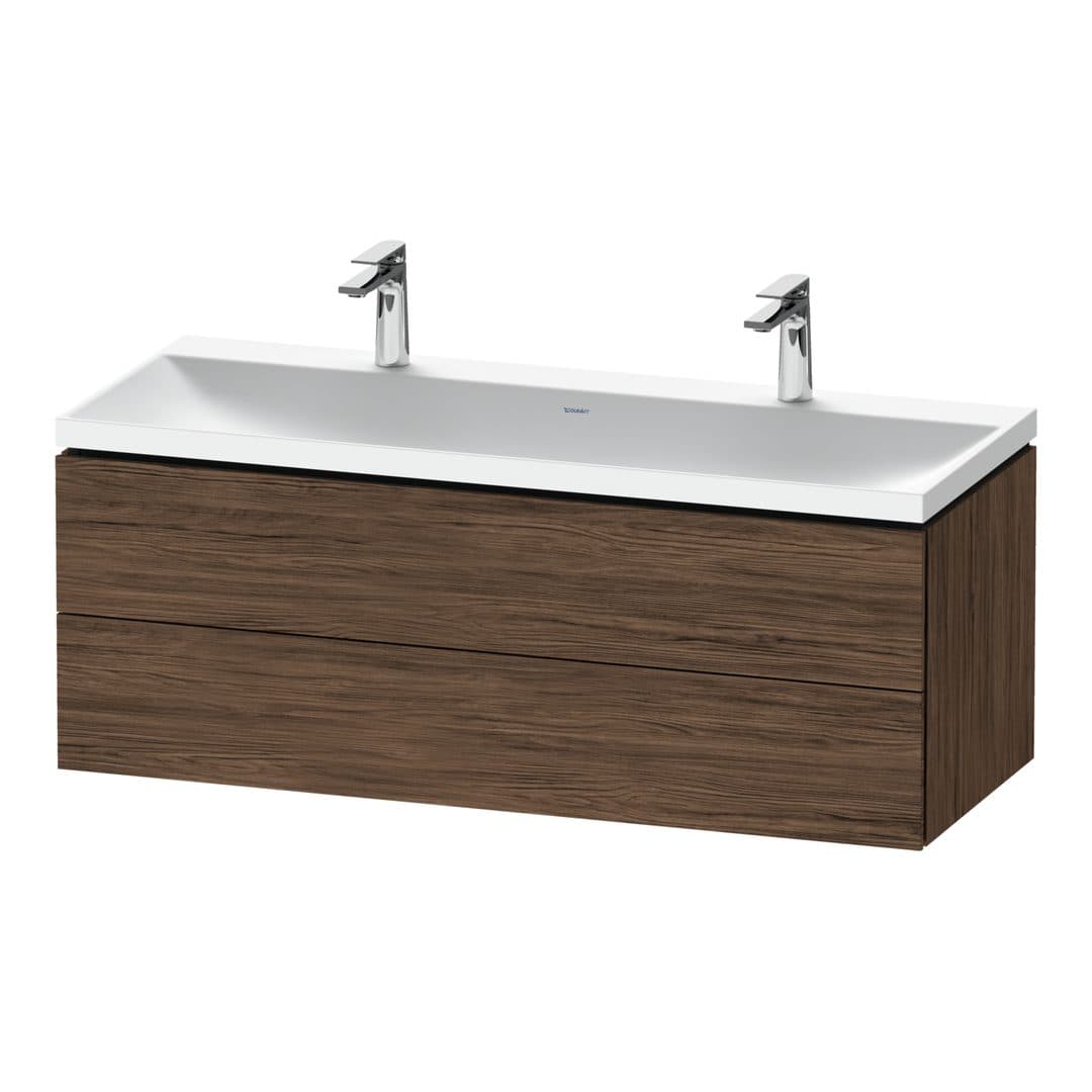 Duravit L-Cube – Έπιπλο Νιπτήρα – 1200 mm, με νιπτήρα, 2 συρτάρια, νιπτήρας κέντρο, 1200 x 480 x 480 mm, έκδοση O, έκδοση Premium – Walnut dark Matt, Decor (LC6954O21210000)