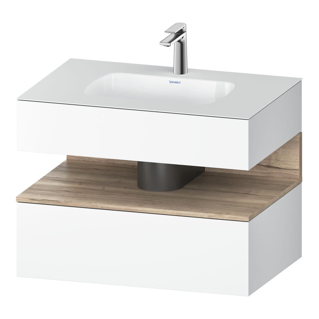 Duravit Collection One – Έπιπλο Νιπτήρα – 800 mm, με νιπτήρα, με κονσόλα, 1 συρτάρι, νιπτήρας κέντρο, με φωτισμό LED, Marbled Oak White Matt – White Matt, Decor (QA4785055180010)