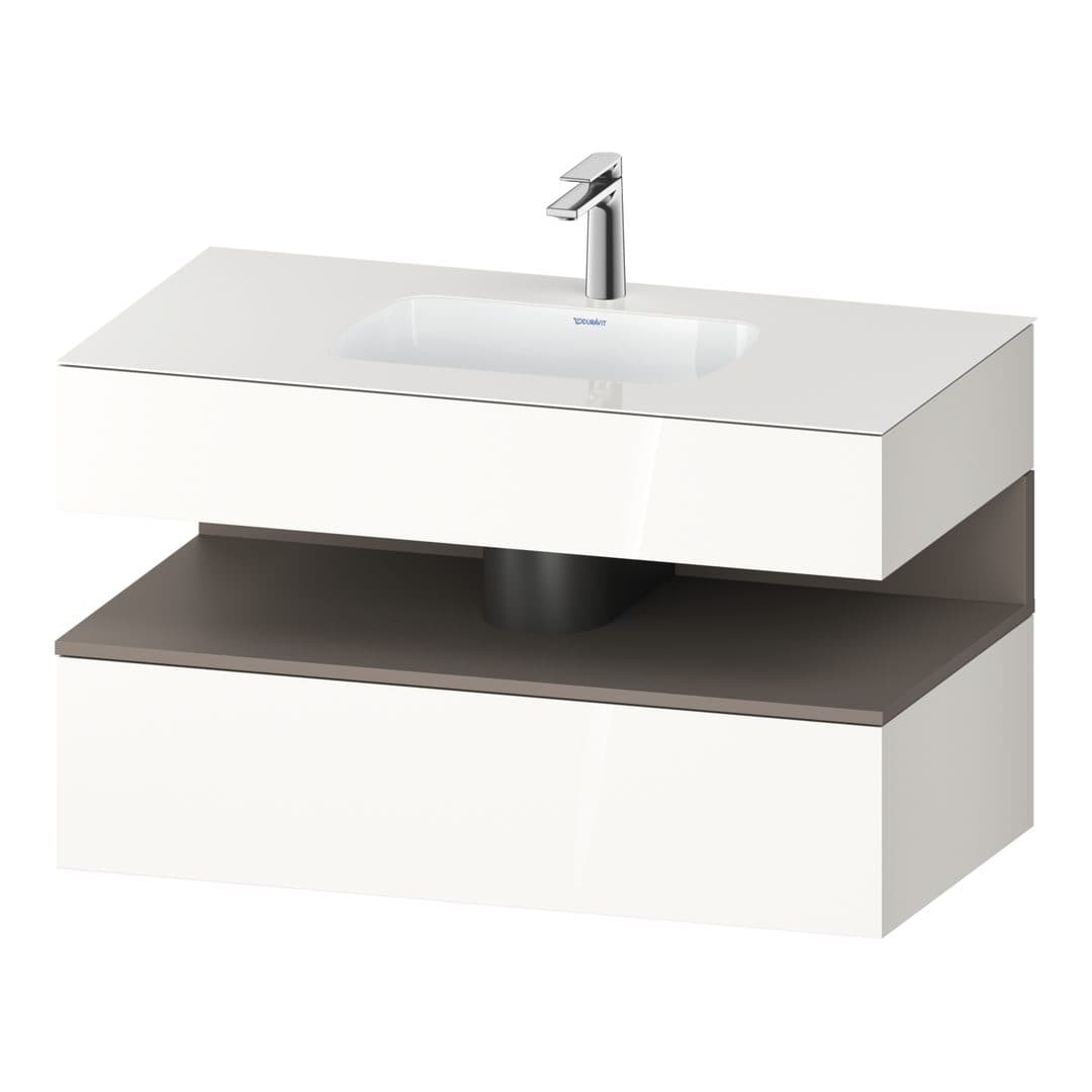 Duravit Collection One – Έπιπλο Νιπτήρα – 1000 mm, με νιπτήρα, με κονσόλα, 1 συρτάρι, νιπτήρας κέντρο, Basalte White High Gloss Matt – White High Gloss, Decor (QA4786043220000)