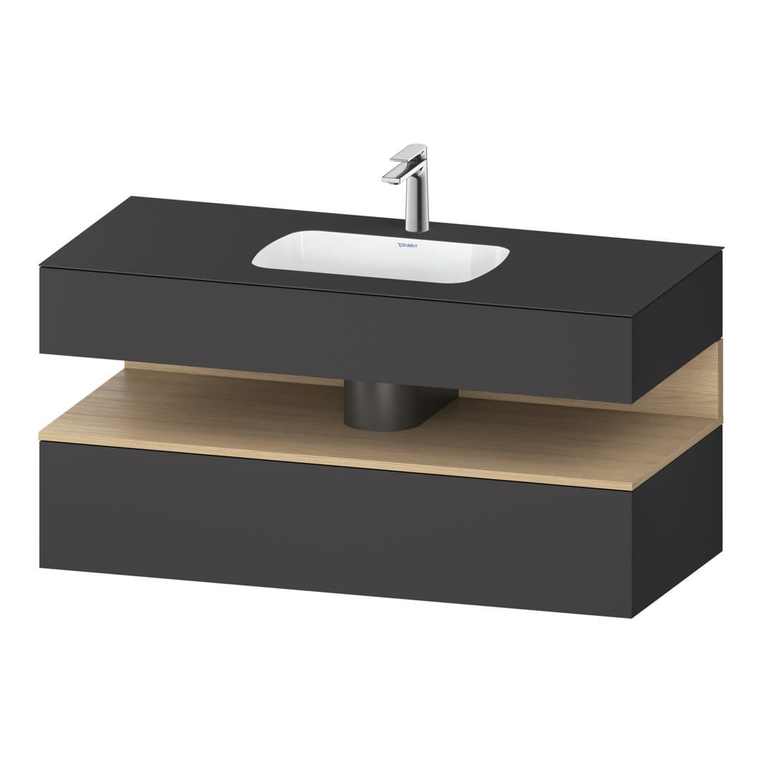 Duravit Collection One – Έπιπλο Νιπτήρα – 1200 mm, με νιπτήρα, με κονσόλα, 1 συρτάρι, νιπτήρας κέντρο, Natural oak Graphite Matt – Graphite Matt, Decor (QA4787030490000)