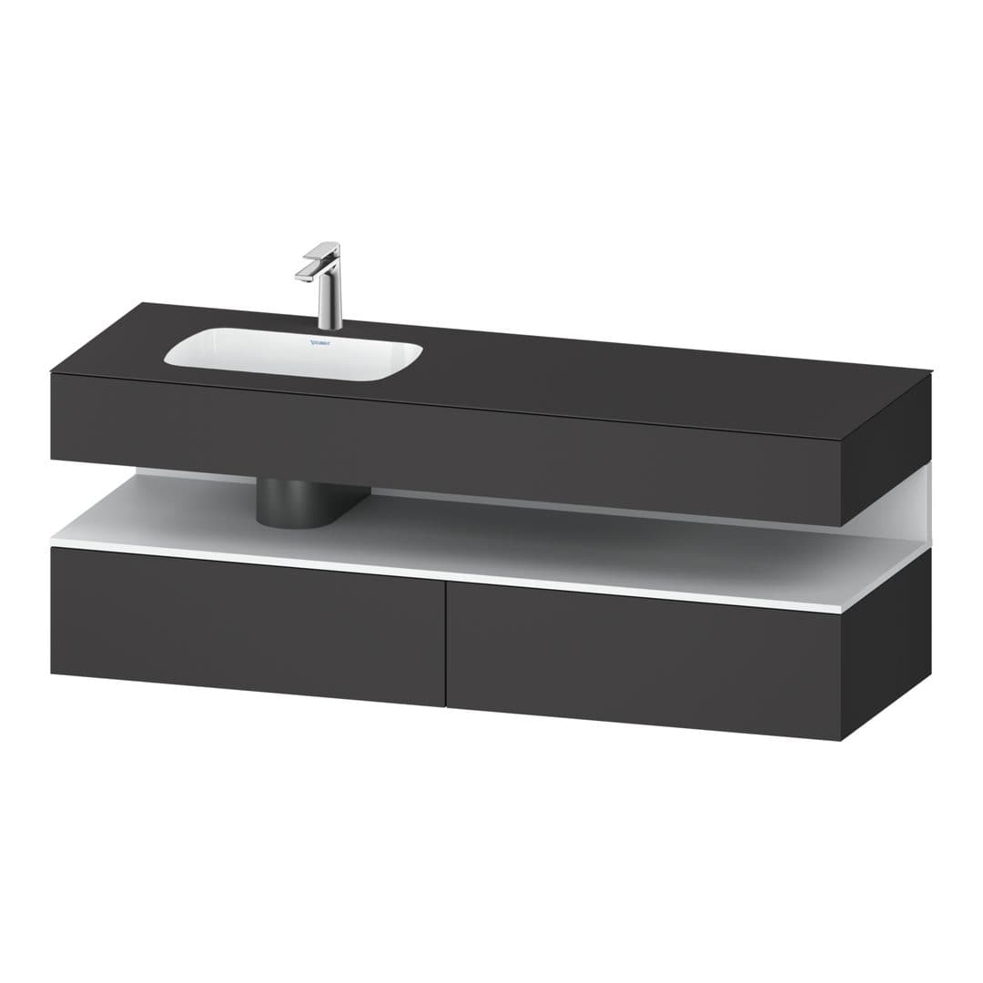Duravit Collection One – Έπιπλο Νιπτήρα – 1600 mm, με νιπτήρα, με κονσόλα, 2 συρτάρια, νιπτήρας αριστερά, με φωτισμό LED, Graphite White Matt – Graphite Matt, Decor (QA4795018490010)