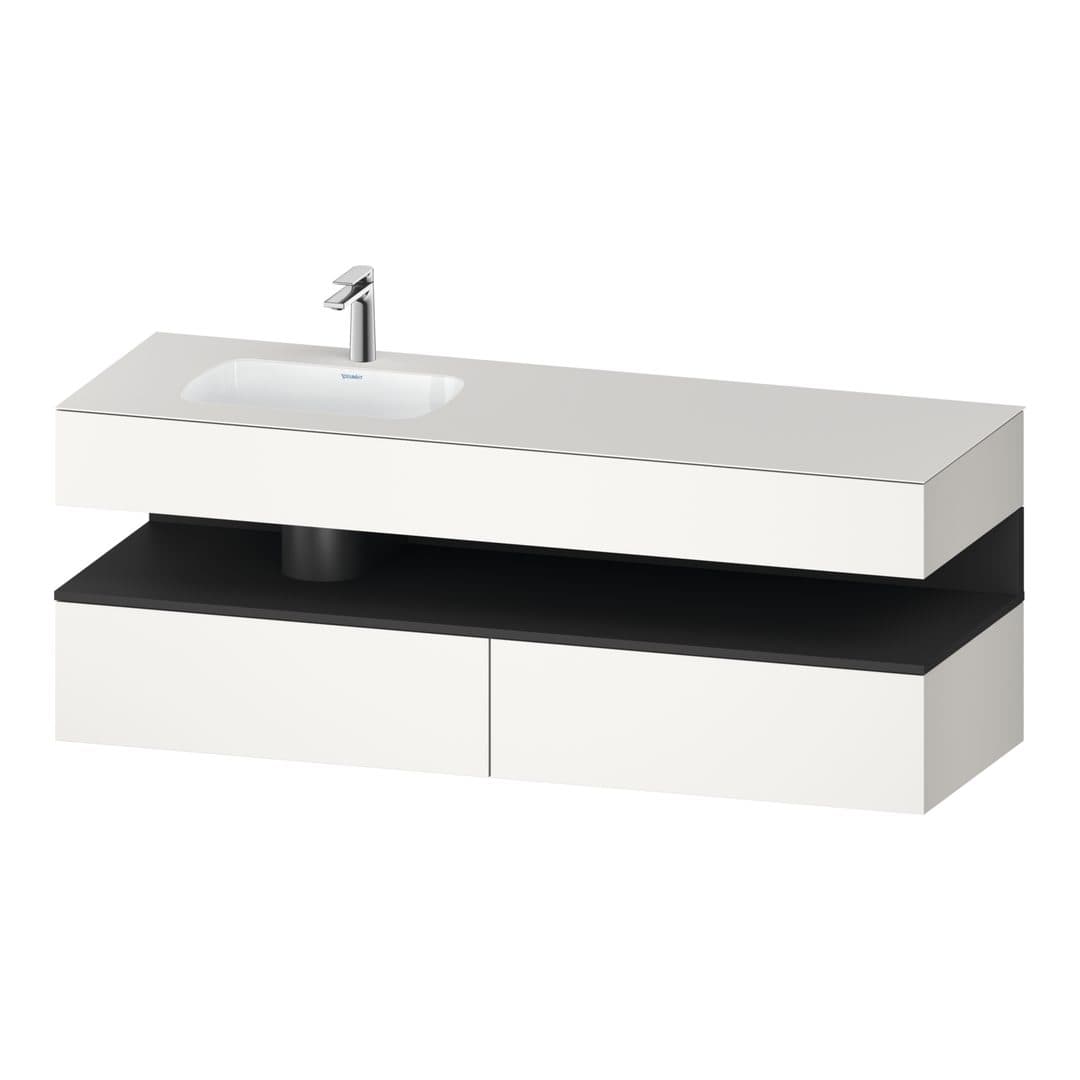 Duravit Collection One – Έπιπλο Νιπτήρα – 1600 mm, με νιπτήρα, με κονσόλα, 2 συρτάρια, νιπτήρας αριστερά, με φωτισμό LED, Graphite White Matt Super Matt – White Super Matt, Decor (QA4795049840010)