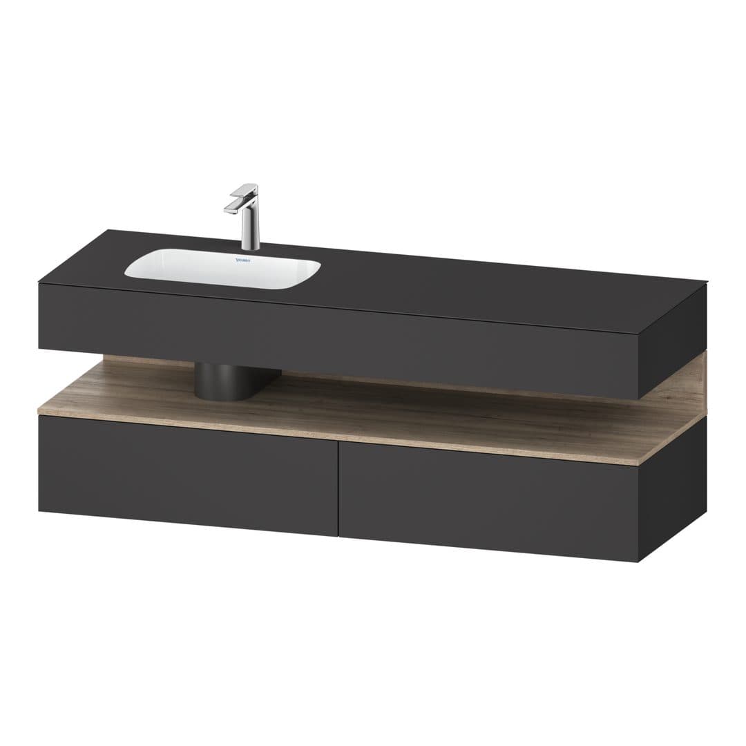 Duravit Collection One – Έπιπλο Νιπτήρα – 1600 mm, με νιπτήρα, με κονσόλα, 2 συρτάρια, νιπτήρας αριστερά, με φωτισμό LED, Marbled Oak Graphite Matt – Graphite Matt, Decor (QA4795055490010)