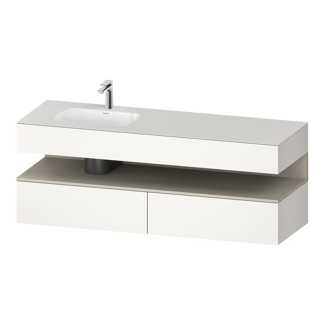Duravit Collection One – Έπιπλο Νιπτήρα – 1600 mm, με νιπτήρα, με κονσόλα, 2 συρτάρια, νιπτήρας αριστερά, με φωτισμό LED, Taupe White Super Matt – White Super Matt, Decor (QA4795083840010)